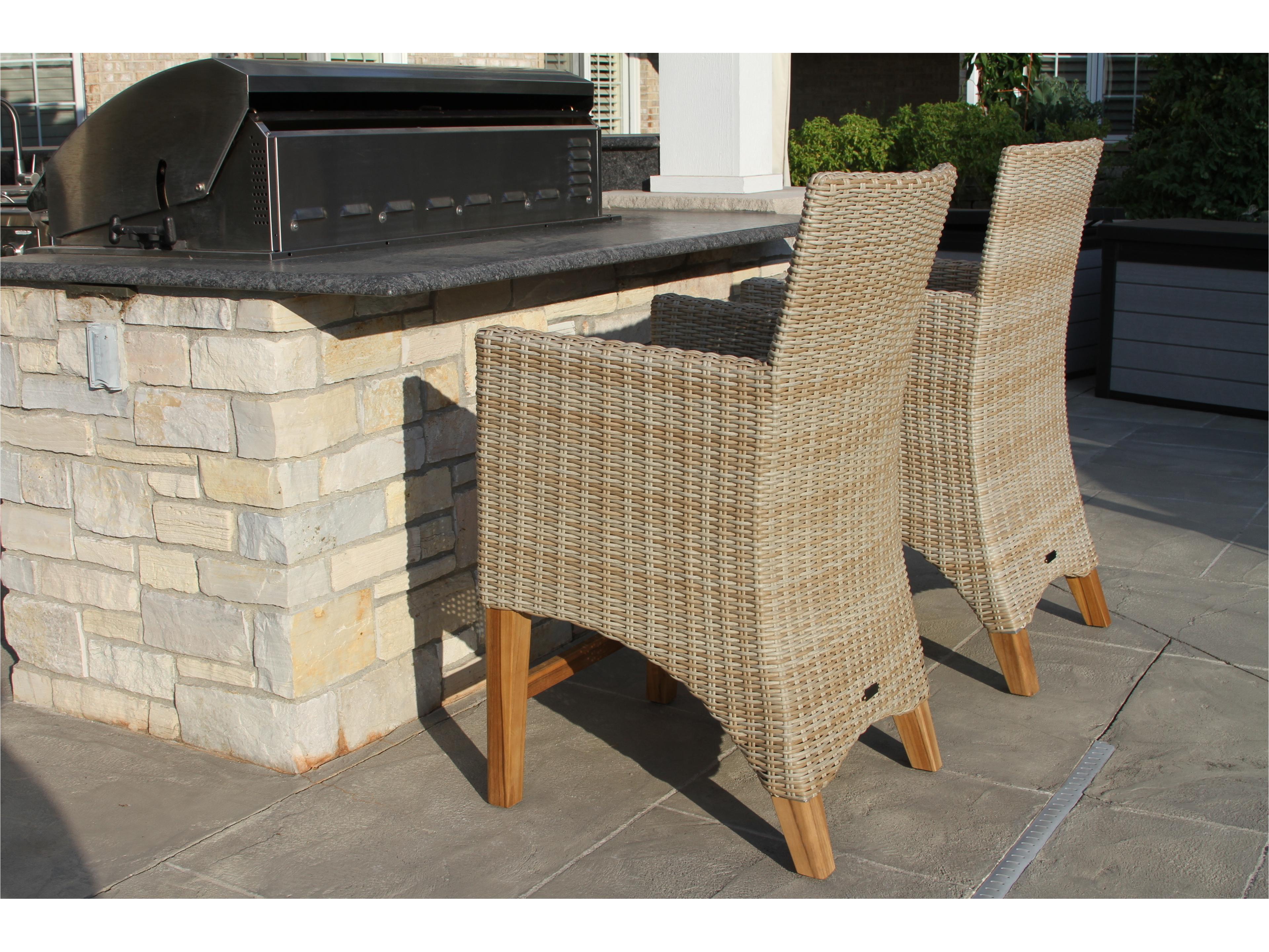 Outdoor Interiors Teak & Ash Wicker Counter Height Chair w Sunbrella