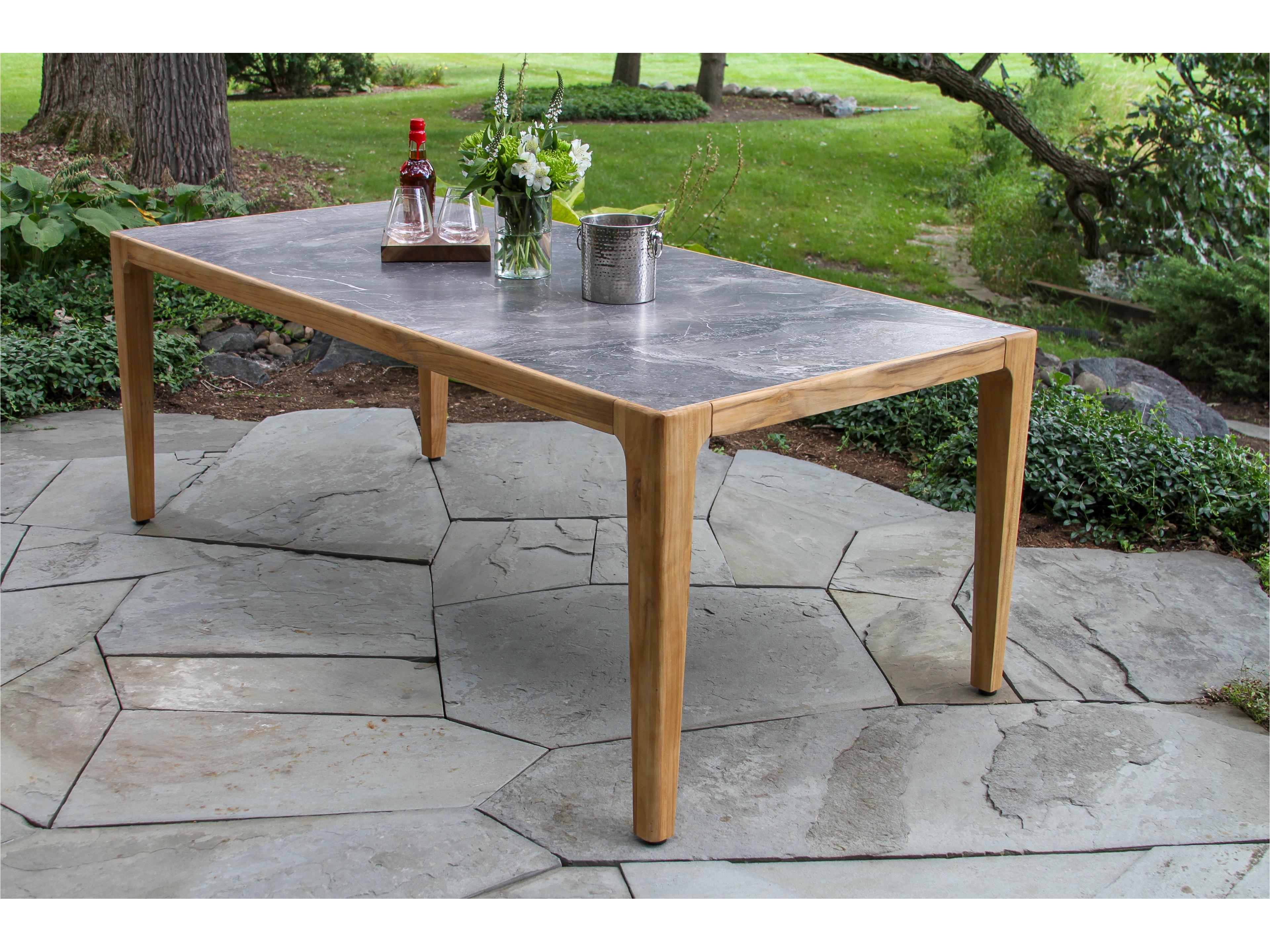 Outdoor Interiors Teak & Orobico Sintered Stone Dining Table, 78.5" x 39.5"