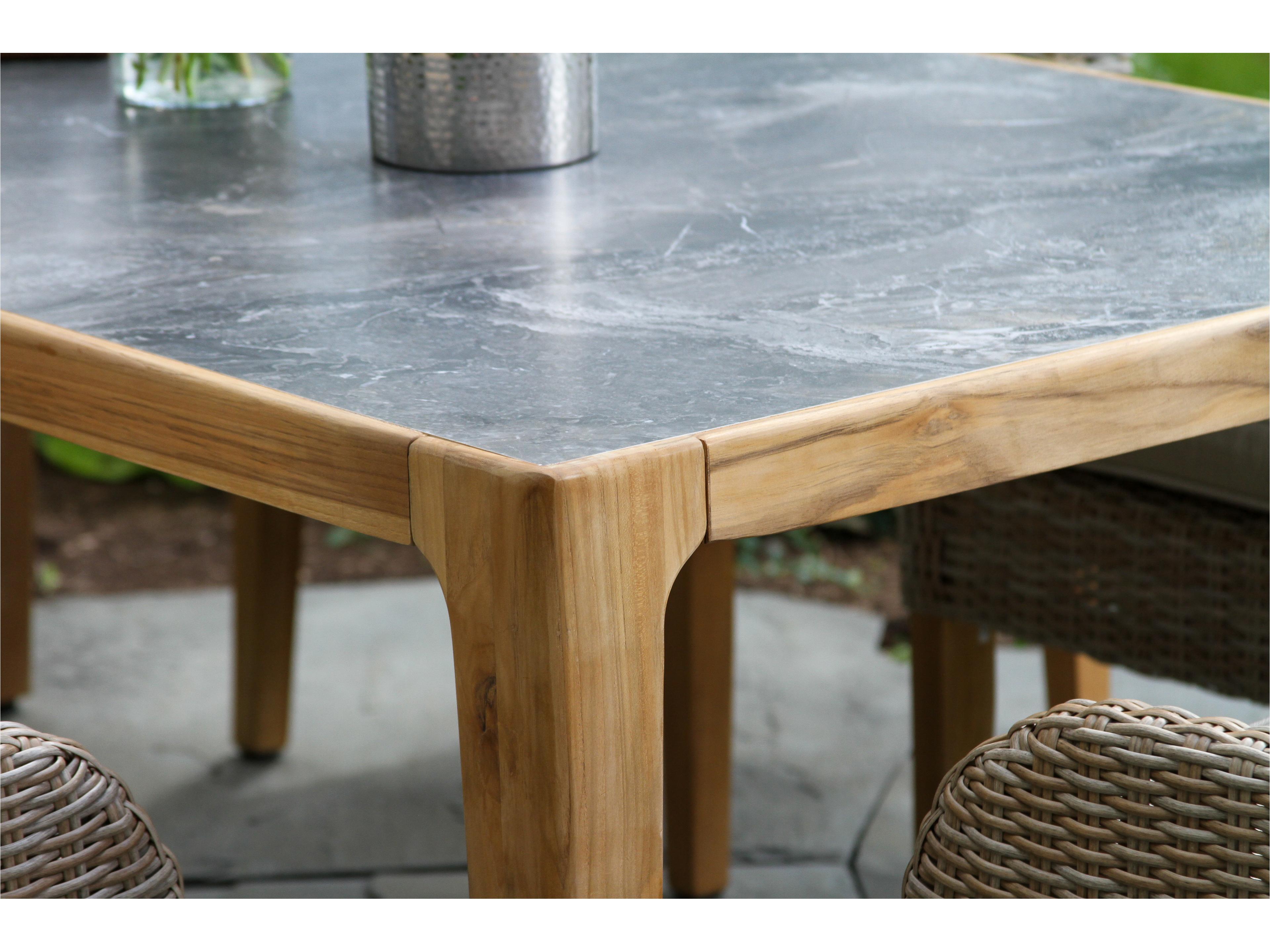 Outdoor Interiors Teak & Orobico Sintered Stone Dining Table, 78.5" x 39.5"
