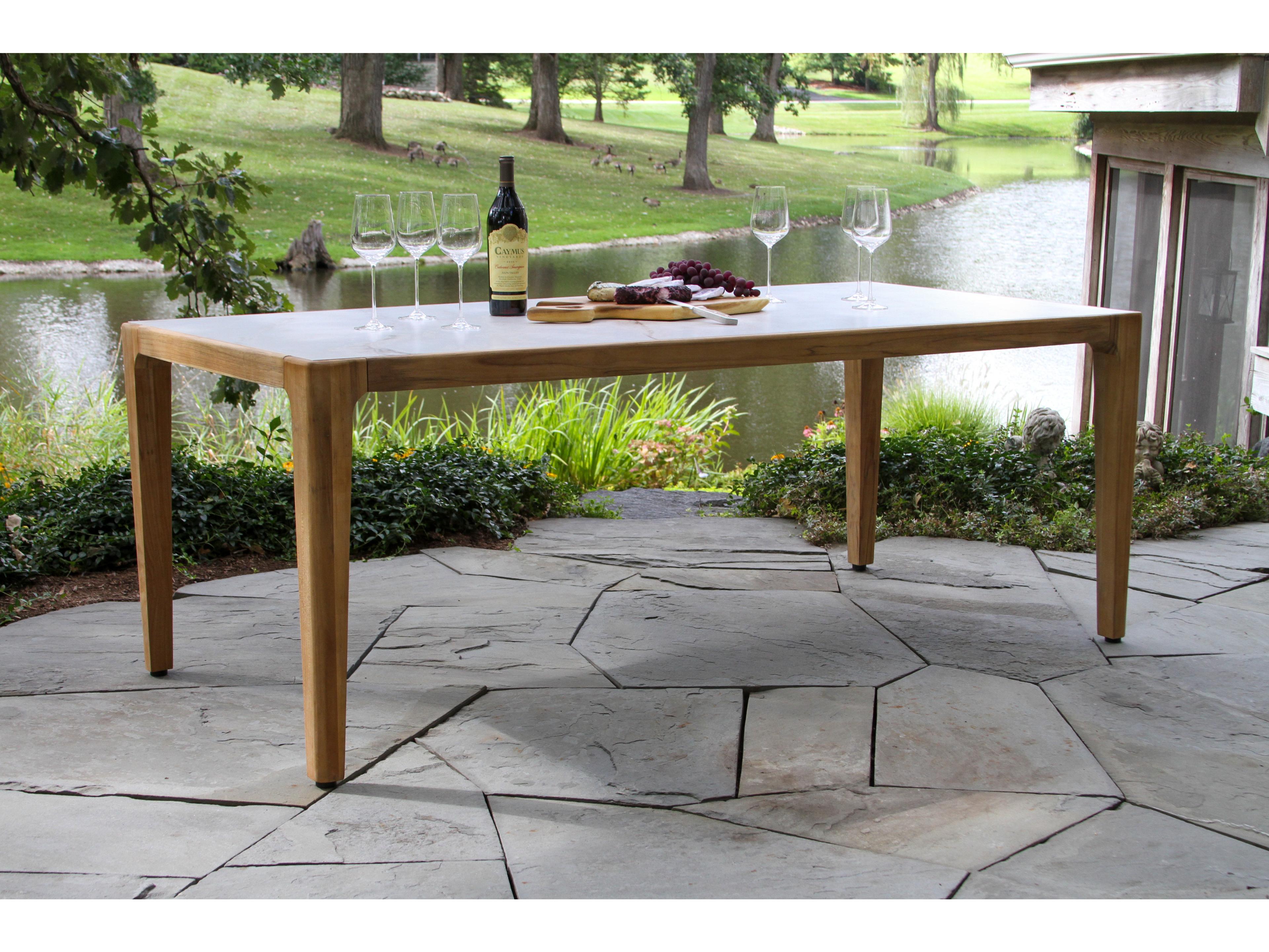 Outdoor Interiors Teak & Monte Bianco Sintered Stone Dining Table, 78.5" x 39.5"
