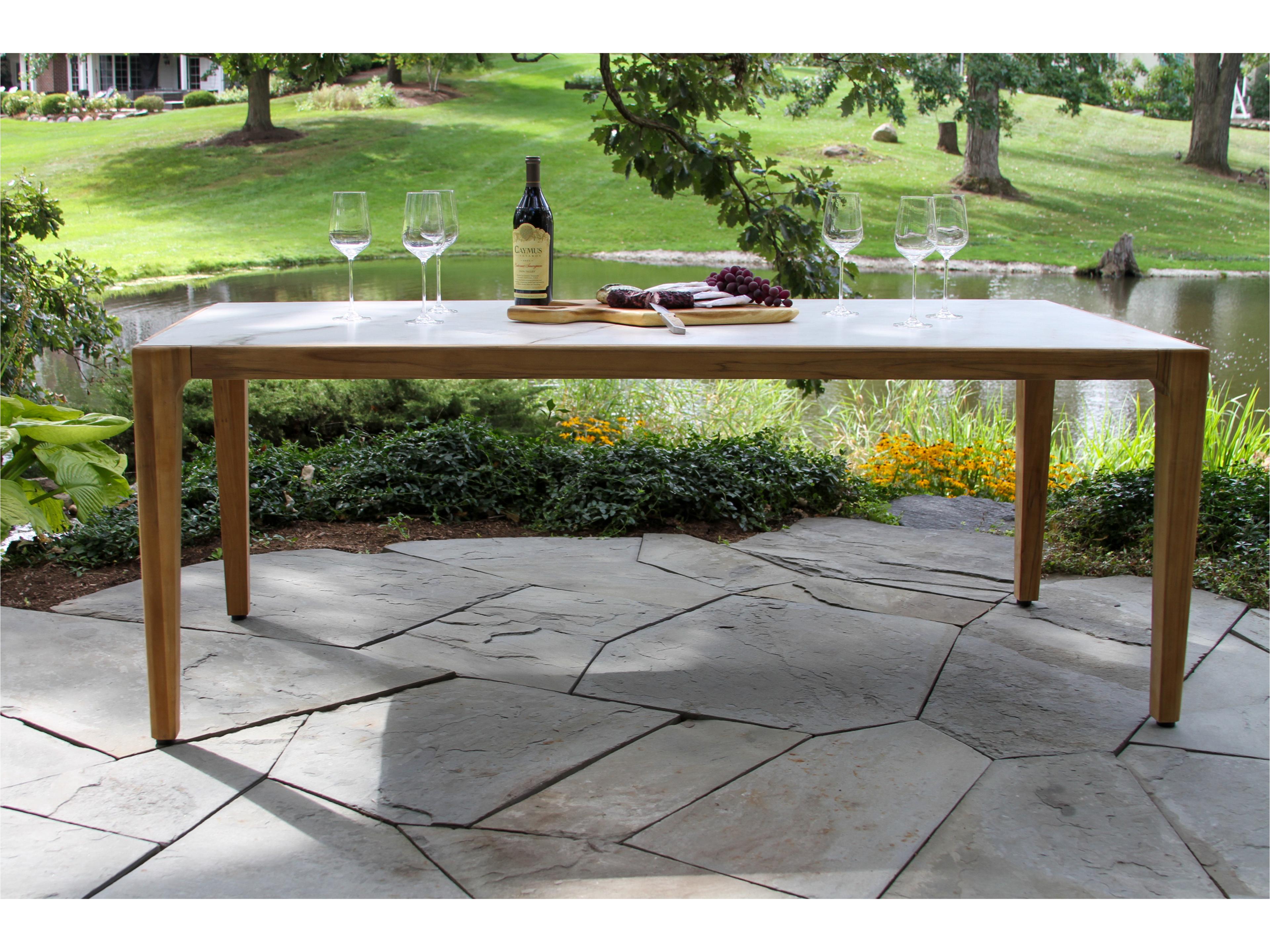 Outdoor Interiors Teak & Monte Bianco Sintered Stone Dining Table, 78.5" x 39.5"