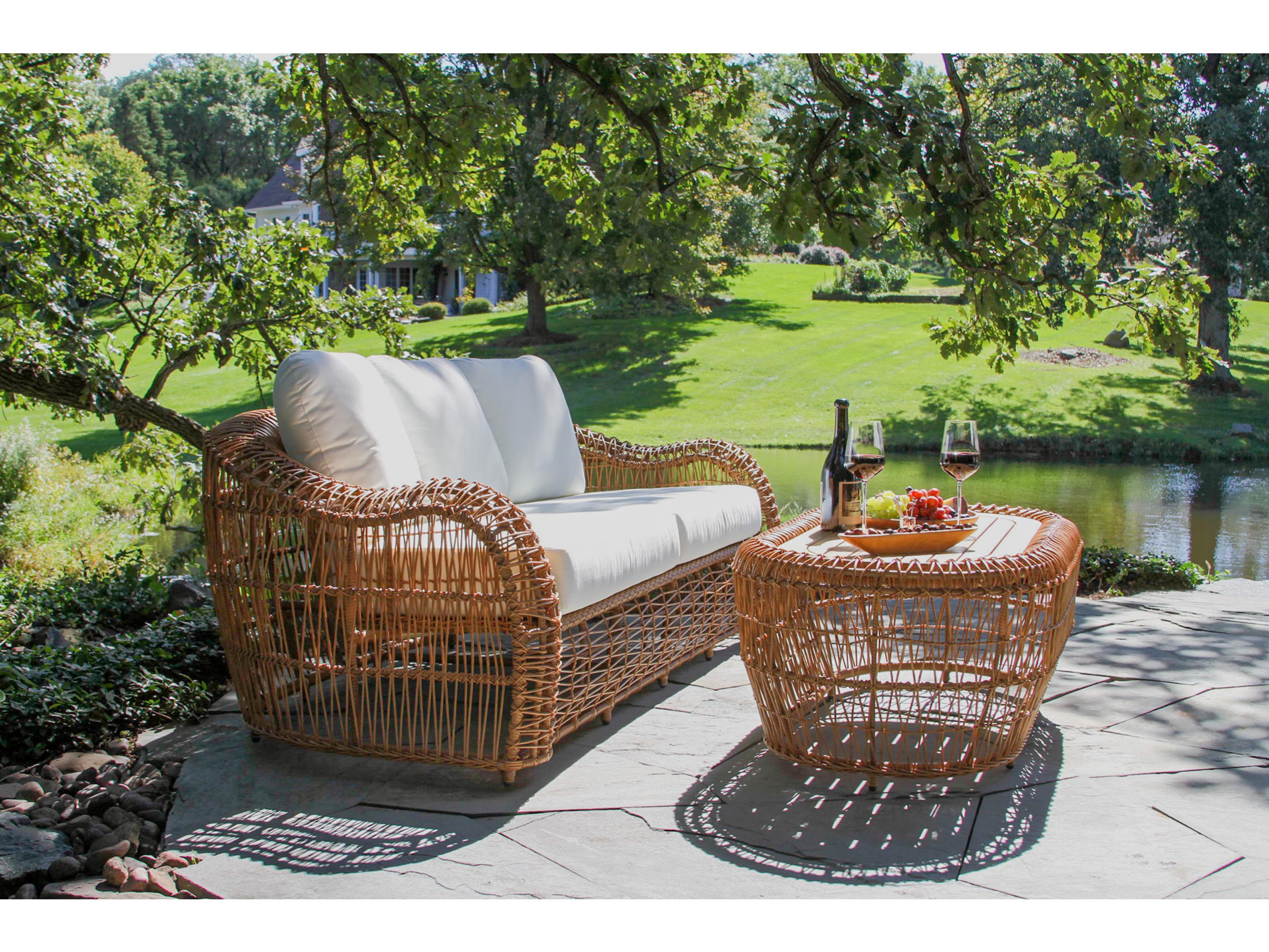 Outdoor Interiors On the Vine Teak & Wicker Oval Coffee Table, 47" x 27"
