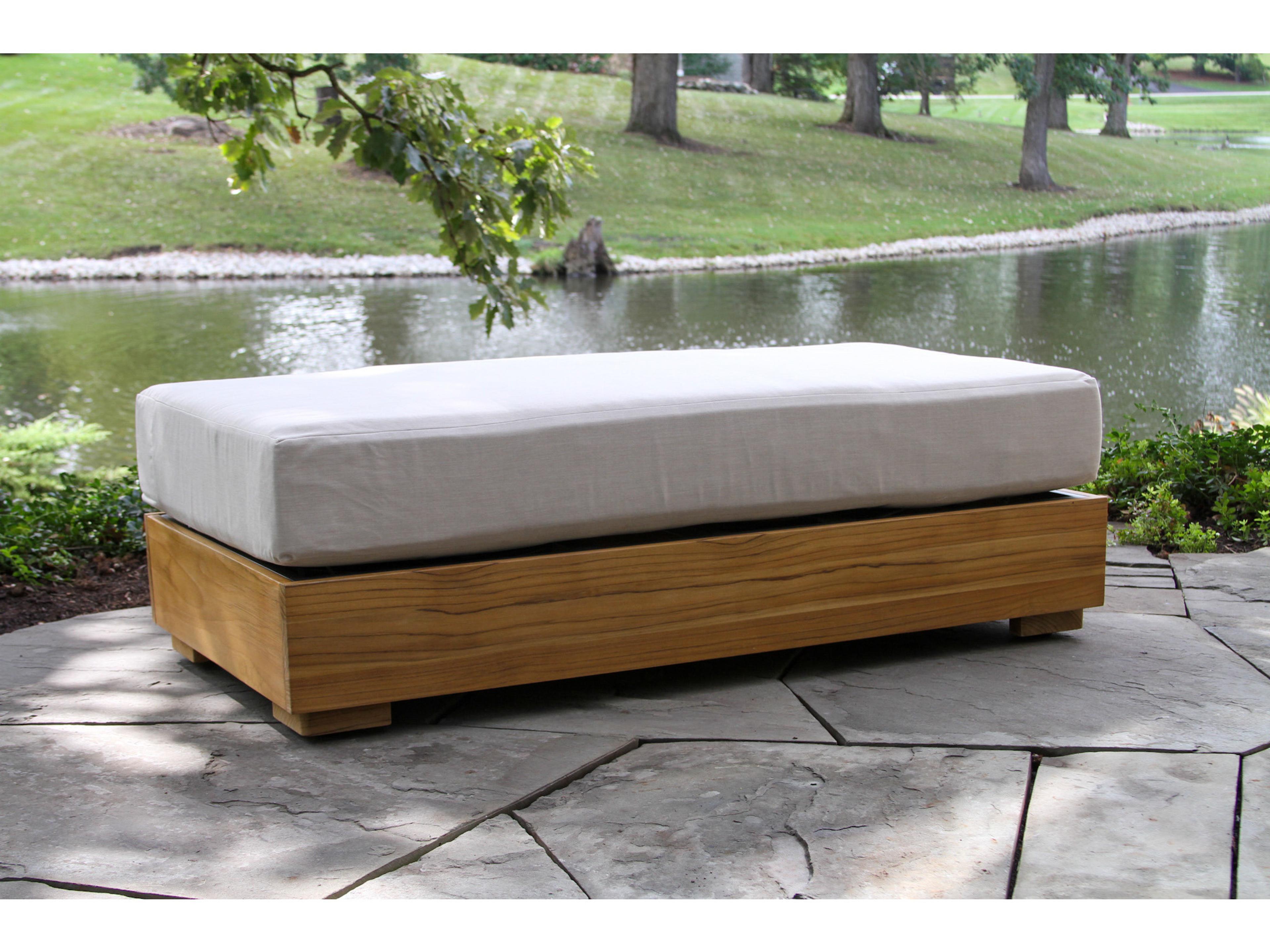 Outdoor Interiors Teak Ottoman w Sunbrella