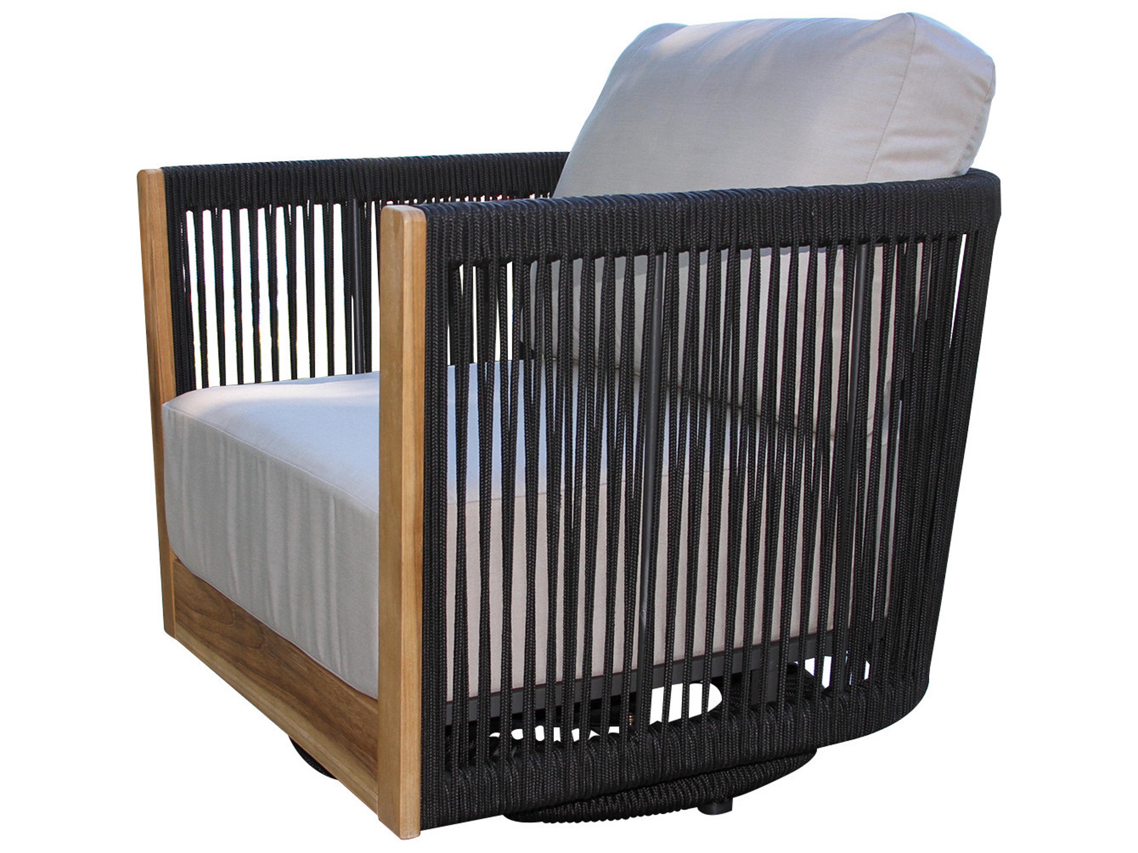 Black Rope & Teak Swivel Chair w Sunbrella Cushions