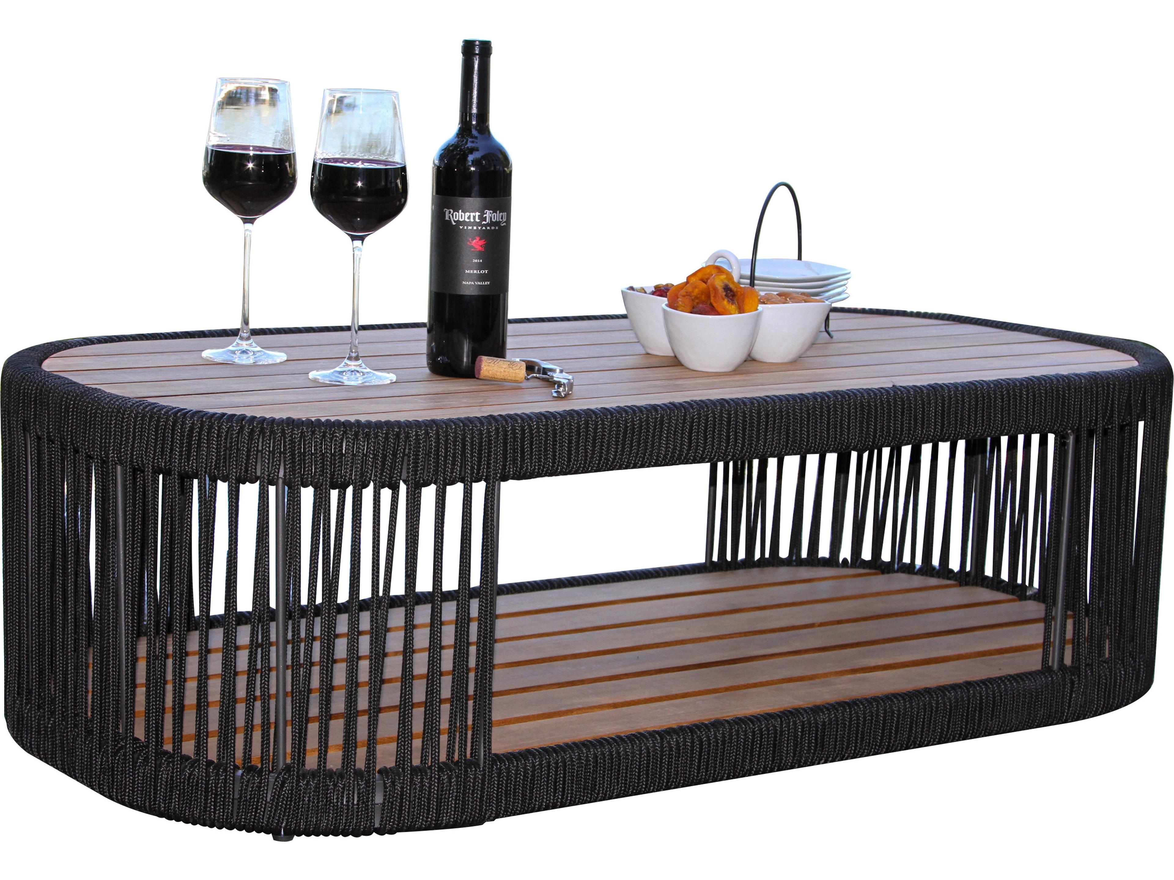 Teak & Black Rope Coffee Table, 47" x 23.5"