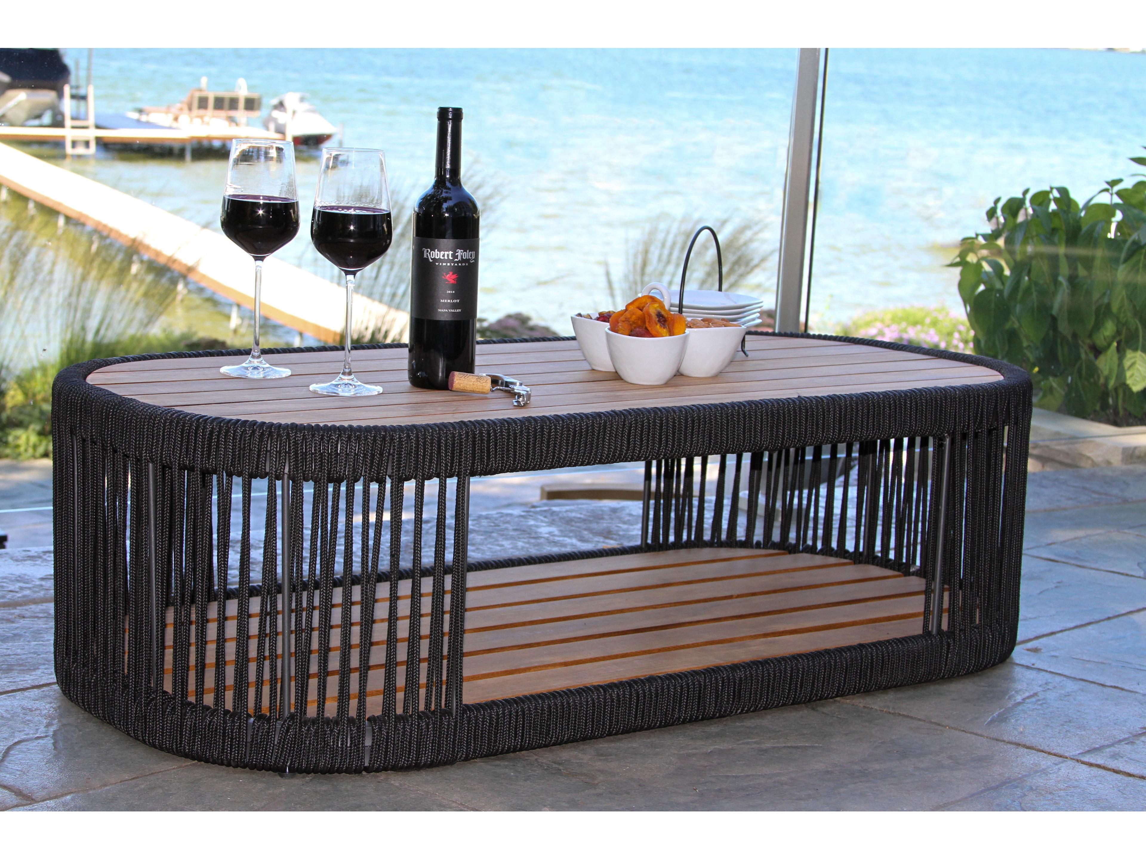 Outdoor Interiors Teak & Black Rope Coffee Table, 47" x 23.5"