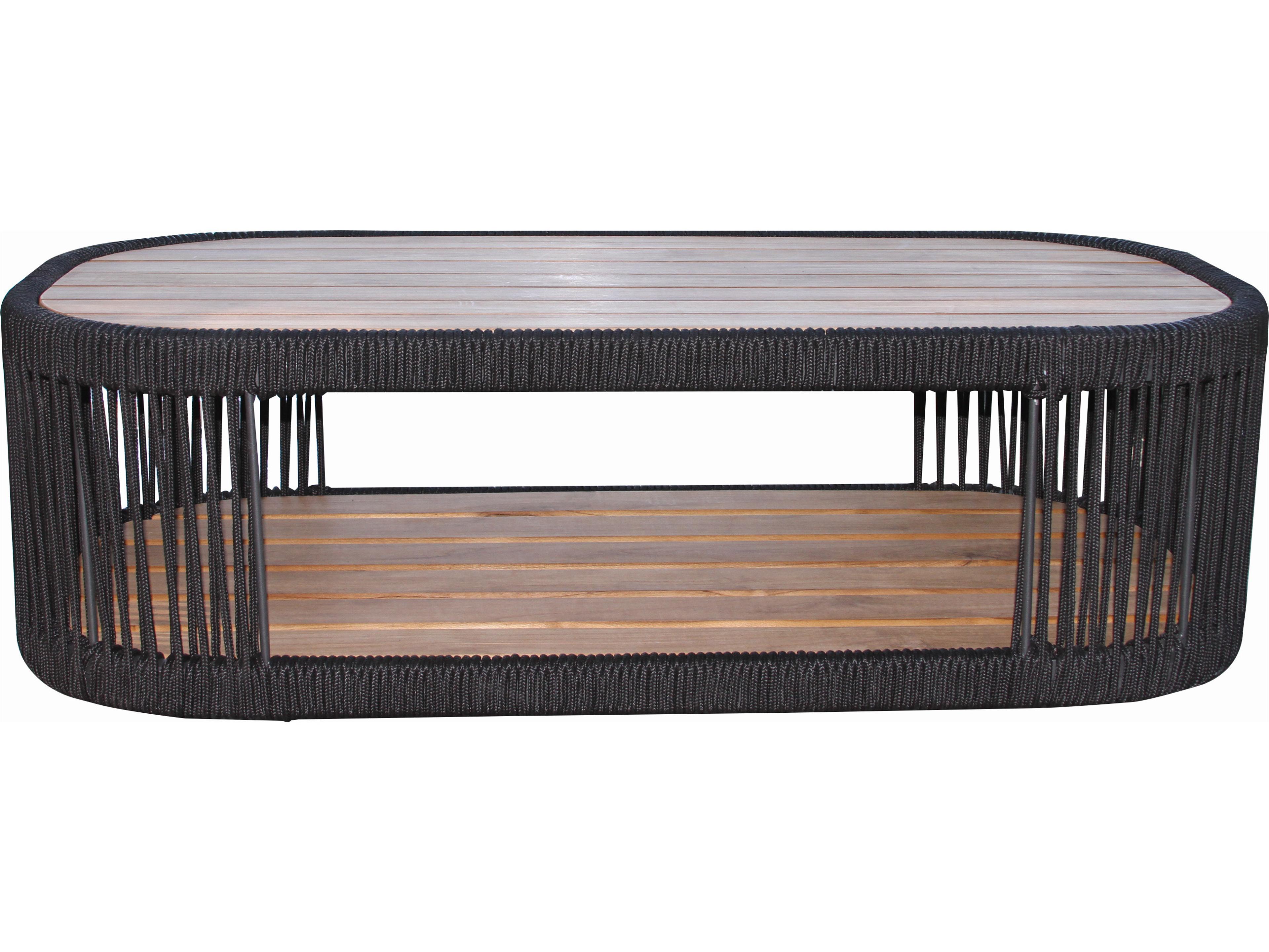 Outdoor Interiors Teak & Black Rope Coffee Table, 47" x 23.5"