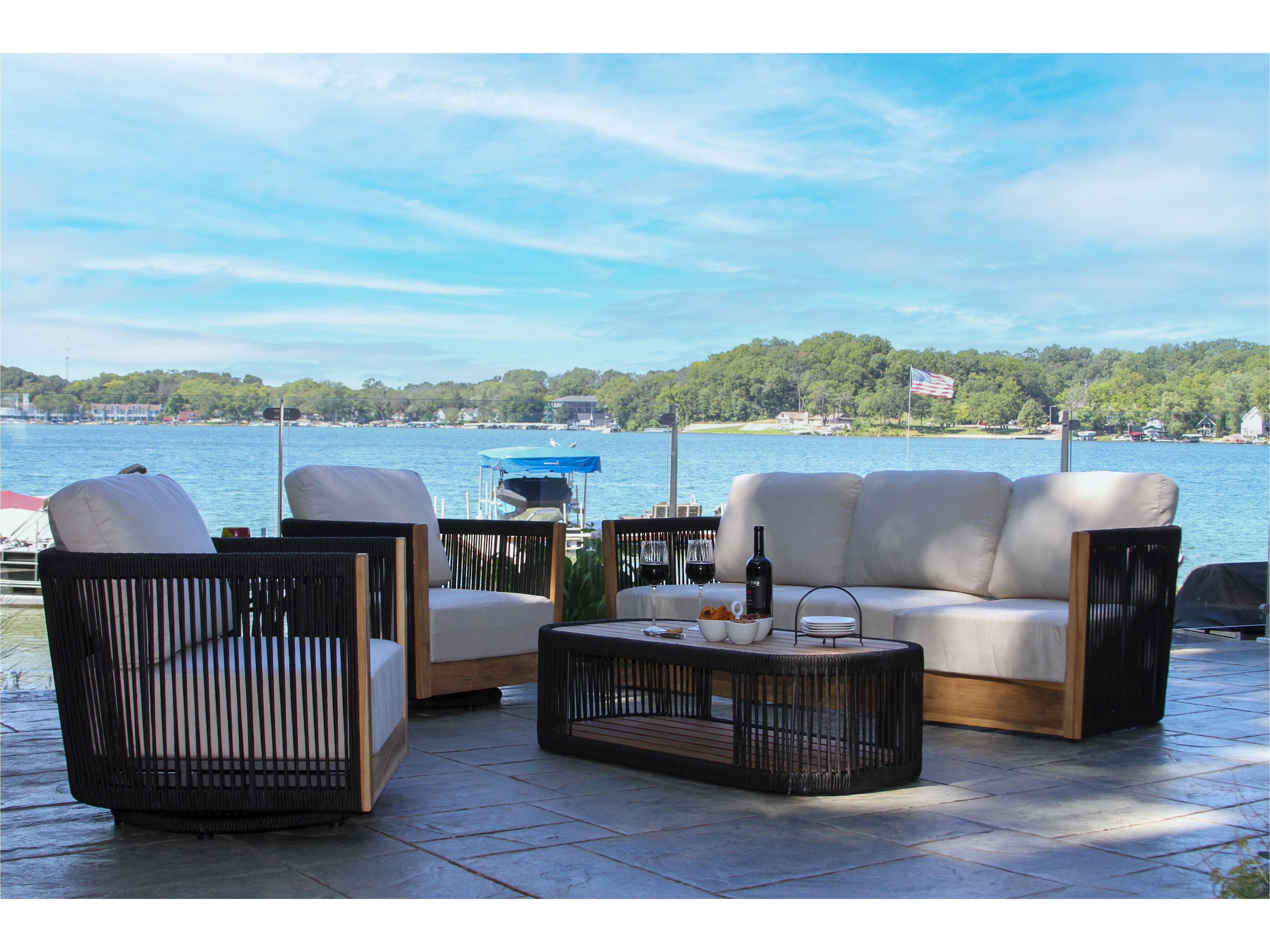 Outdoor Interiors Teak & Black Rope Coffee Table, 47" x 23.5"