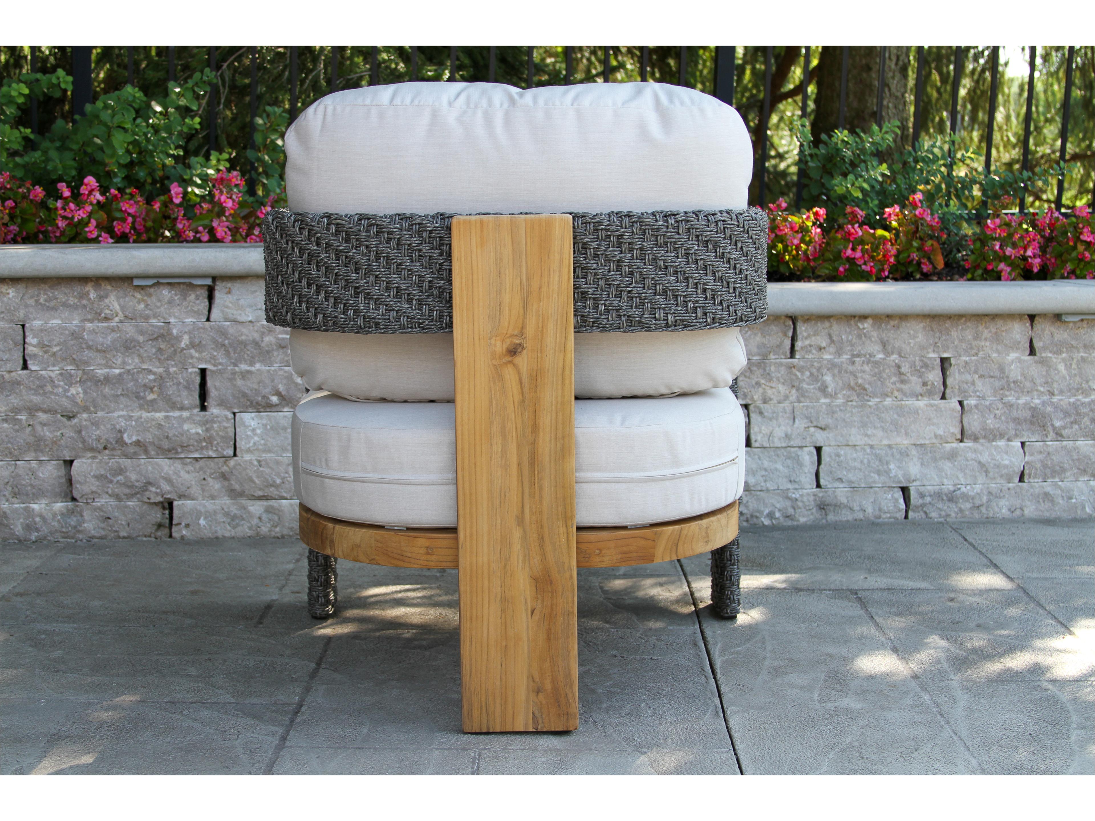 Outdoor Interiors Estate Teak & Wicker Armchair w Sunbrella (Price Includes Two)