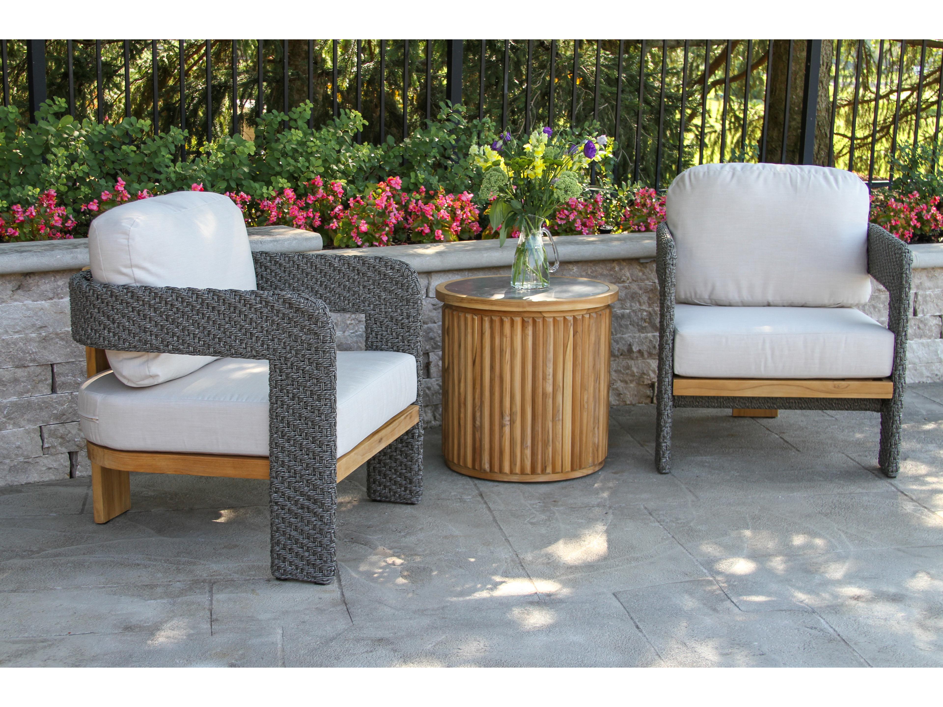 Outdoor Interiors Estate Teak & Wicker Armchair w Sunbrella (Price Includes Two)
