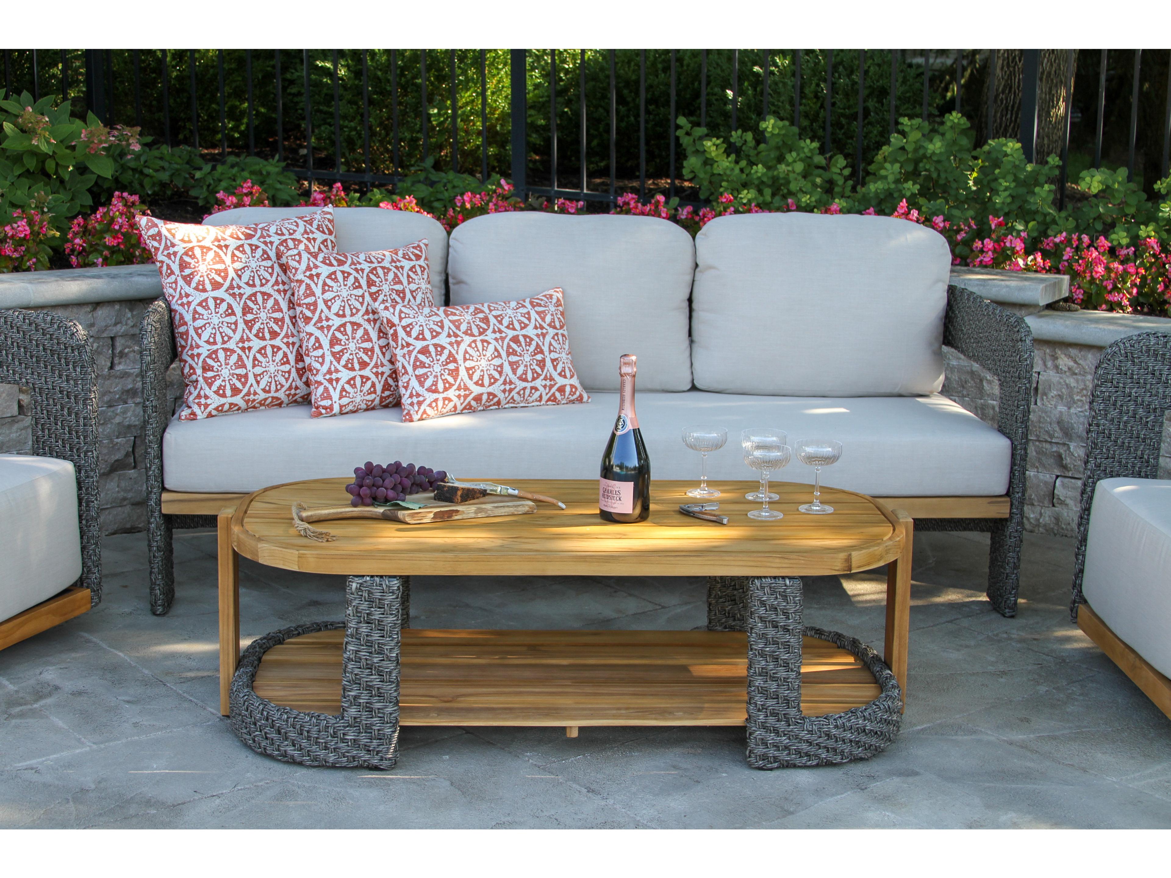 Outdoor Interiors Estate Teak & Wicker Coffee Table, 52.5" x 24"