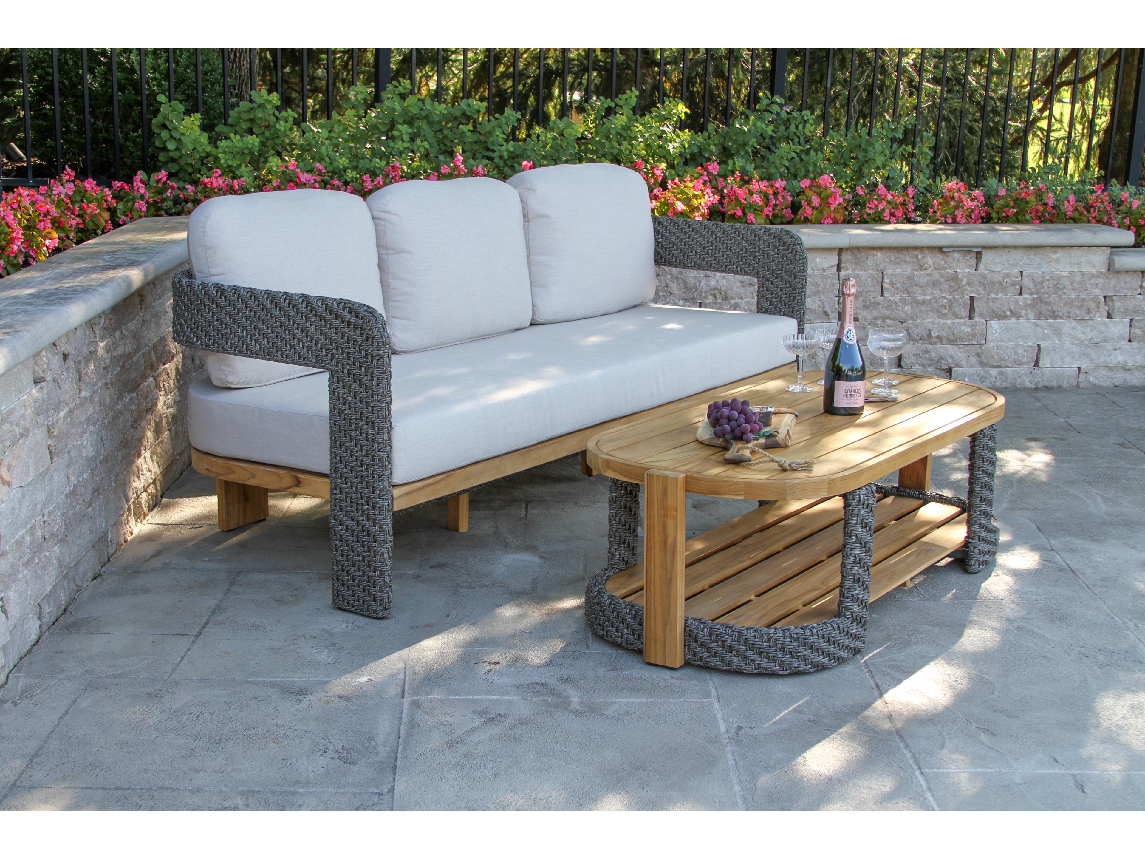 Outdoor Interiors Estate Teak & Wicker Coffee Table, 52.5" x 24"