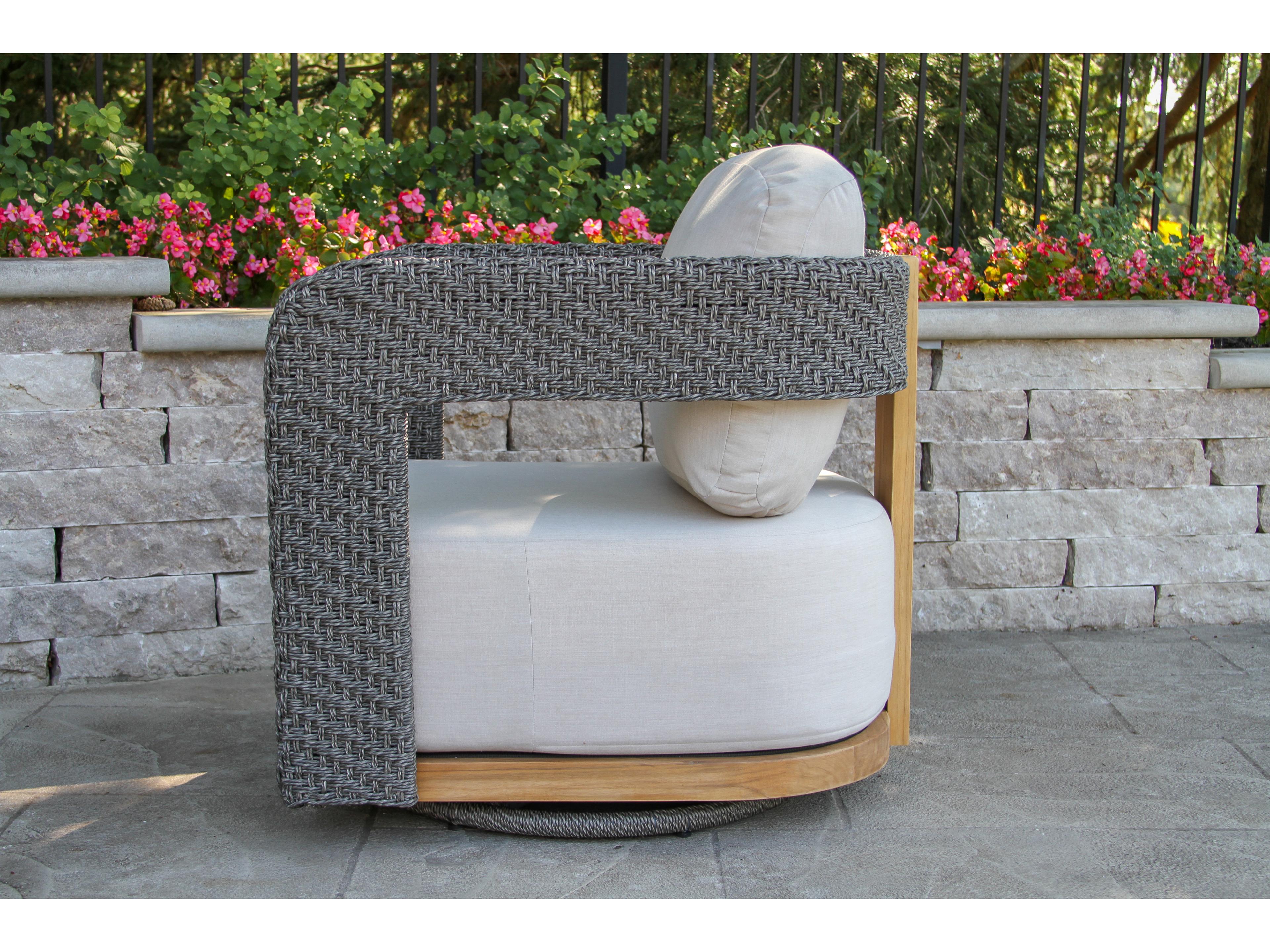 Outdoor Interiors Estate Teak & Wicker Swivel Chair w Sunbrella