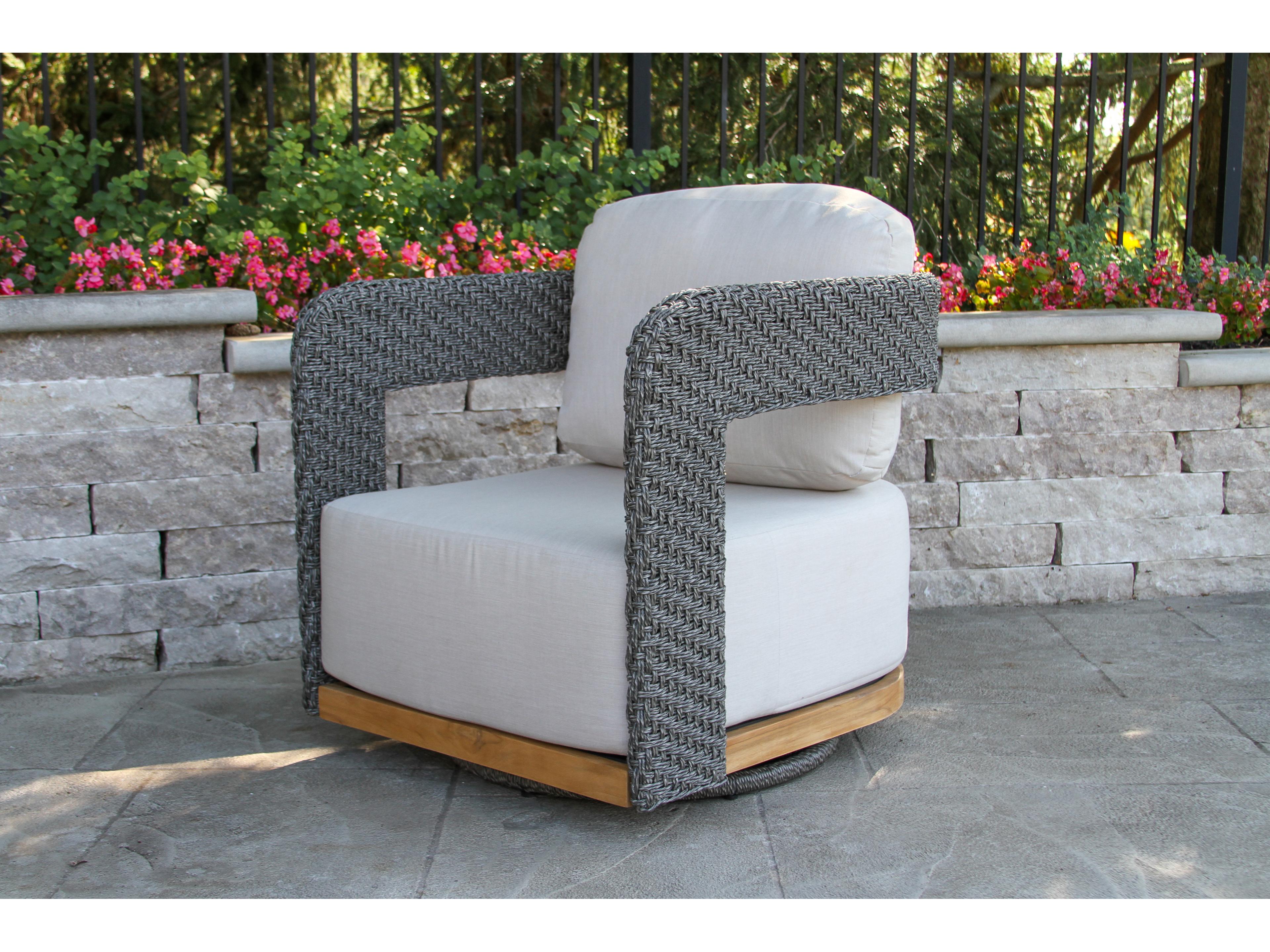 Outdoor Interiors Estate Teak & Wicker Swivel Chair w Sunbrella