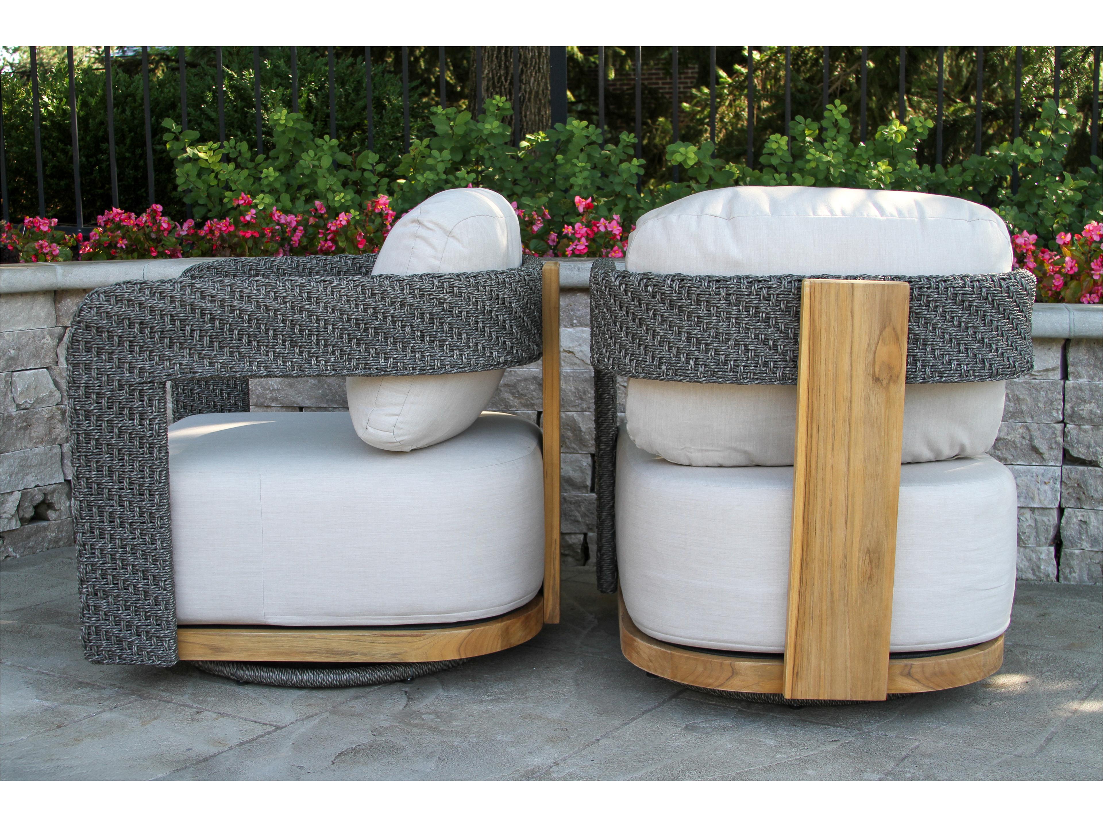 Outdoor Interiors Estate Teak & Wicker Swivel Chair w Sunbrella