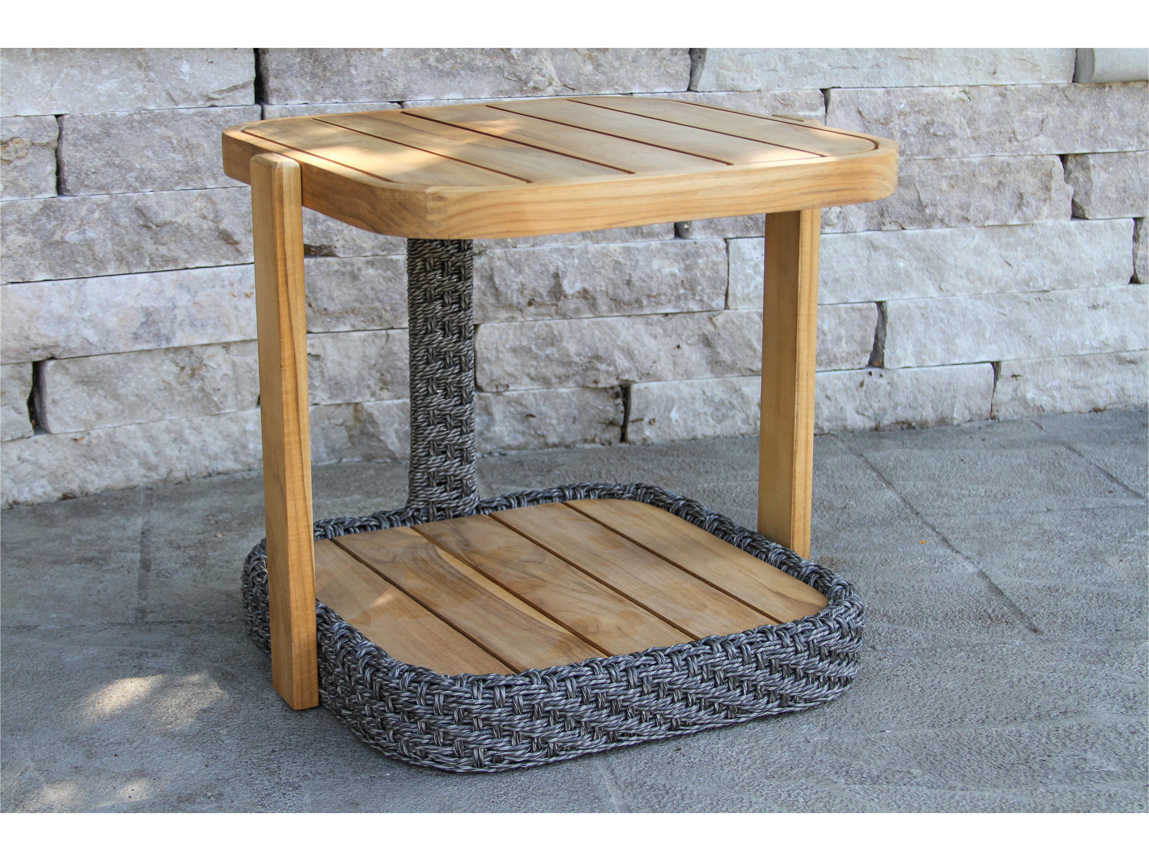 Outdoor Interiors Estate Teak & Wicker Accent Table