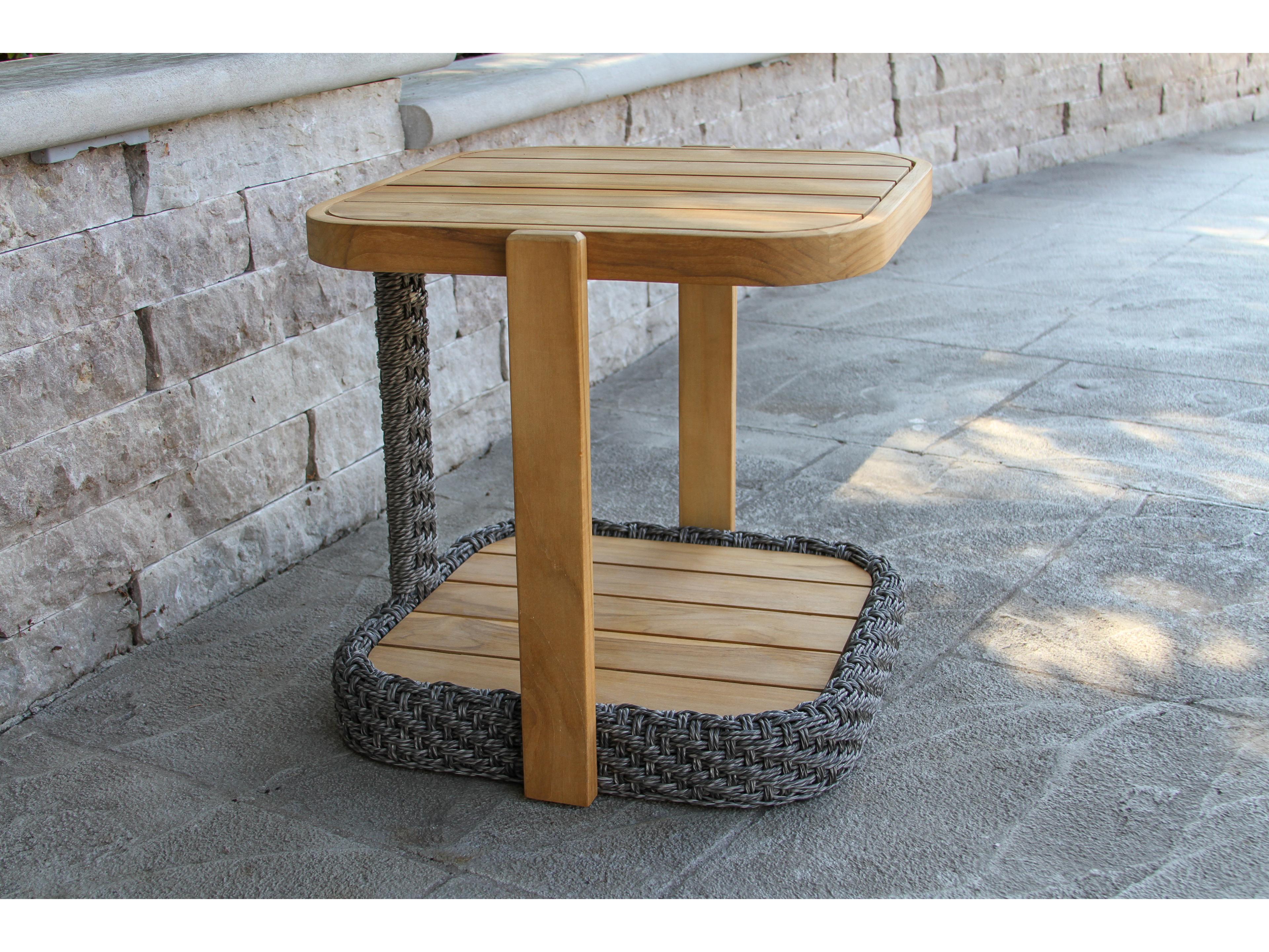 Outdoor Interiors Estate Teak & Wicker Accent Table