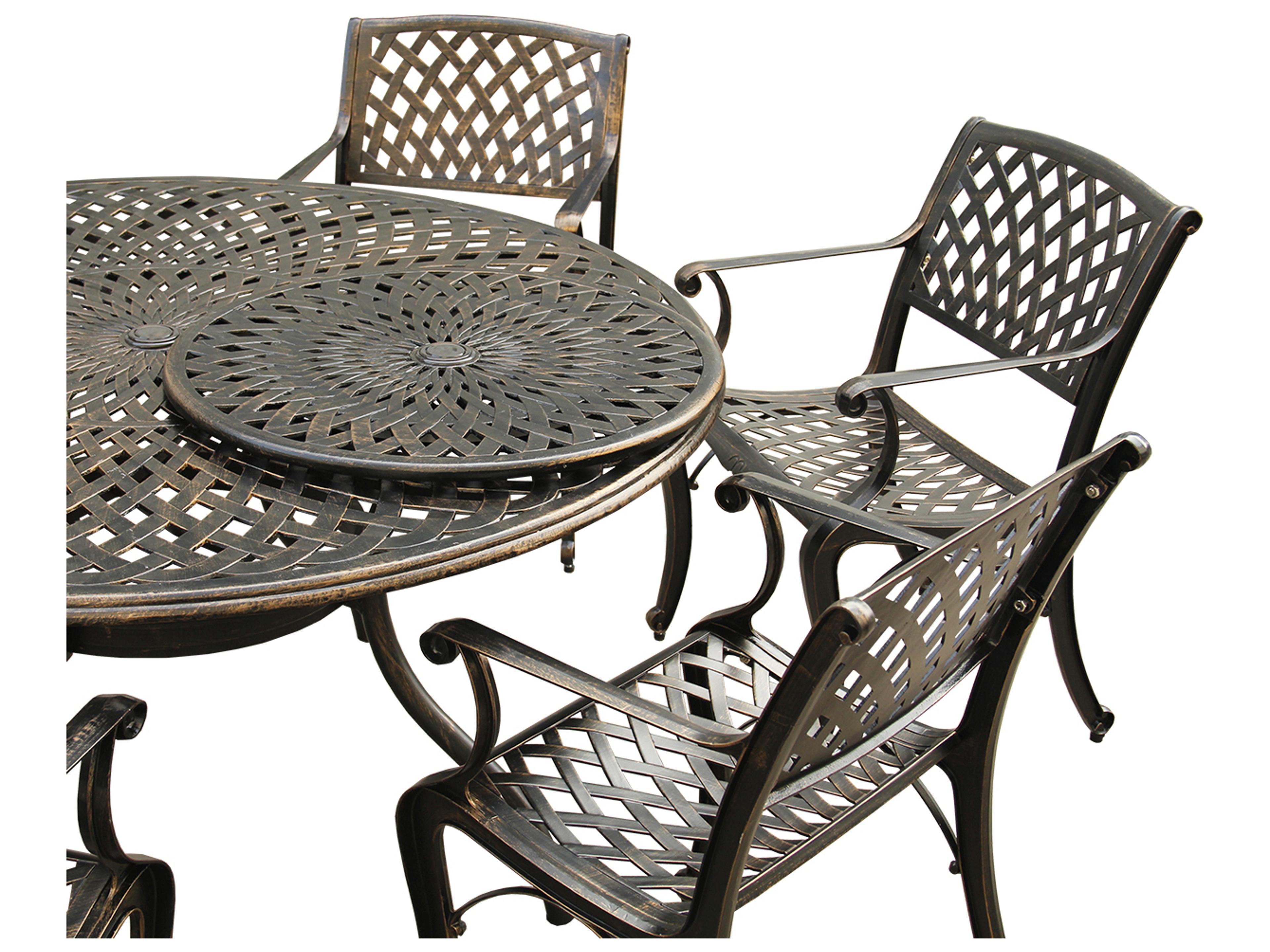 Oakland Living Modern Lattice Aluminum 59 inch Bronze Round Outdoor Dining Set with Lazy Susan and Six Chairs