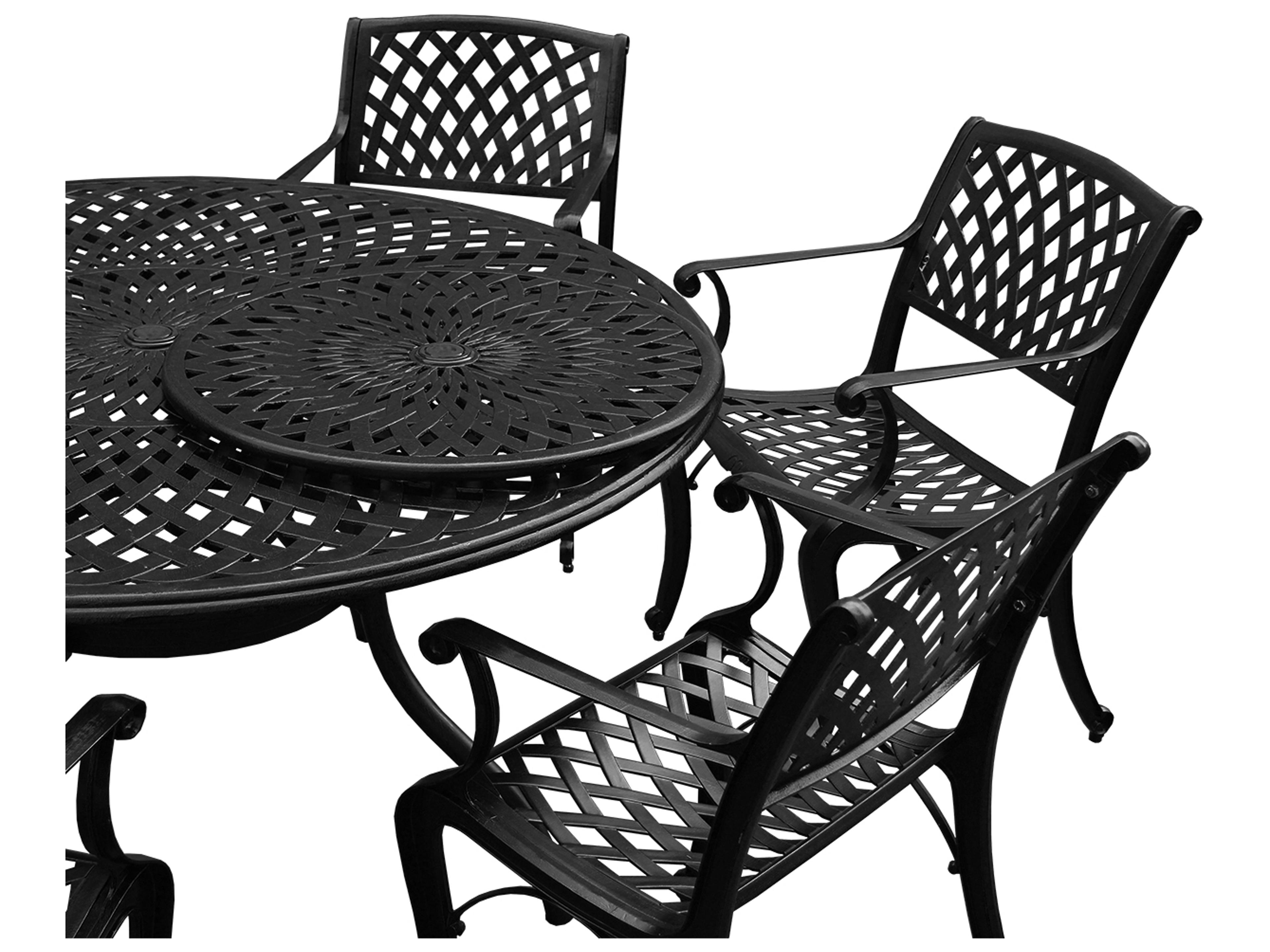 Oakland Living Modern Aluminum 59'' Large Black Round Outdoor Patio Dining Set with Lazy Susan and Six Chairs