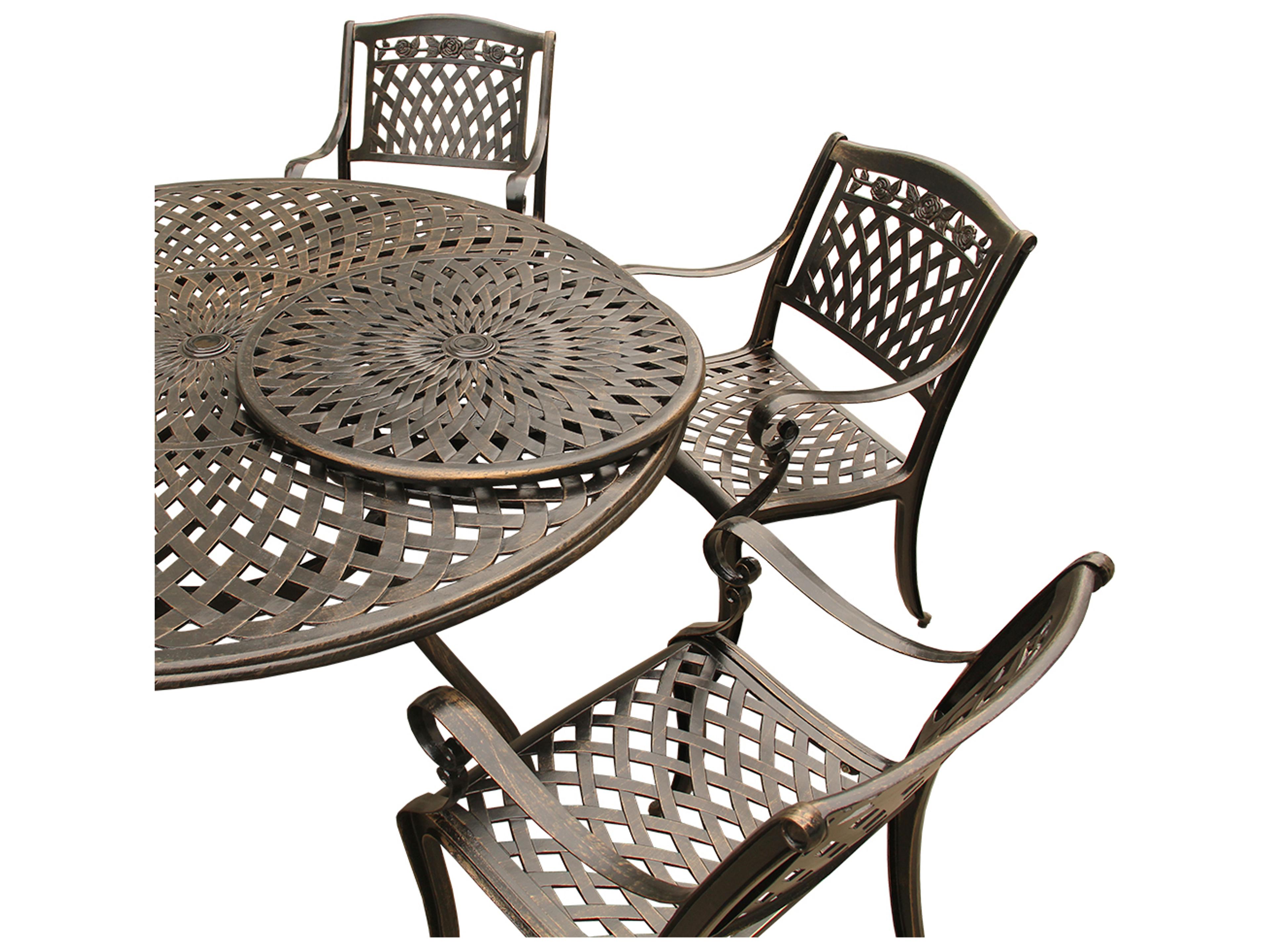 Oakland Living Rose Modern Traditional Lattice Aluminum 59 inch Bronze Round Outdoor Dining Set with Lazy Susan and Six Chairs