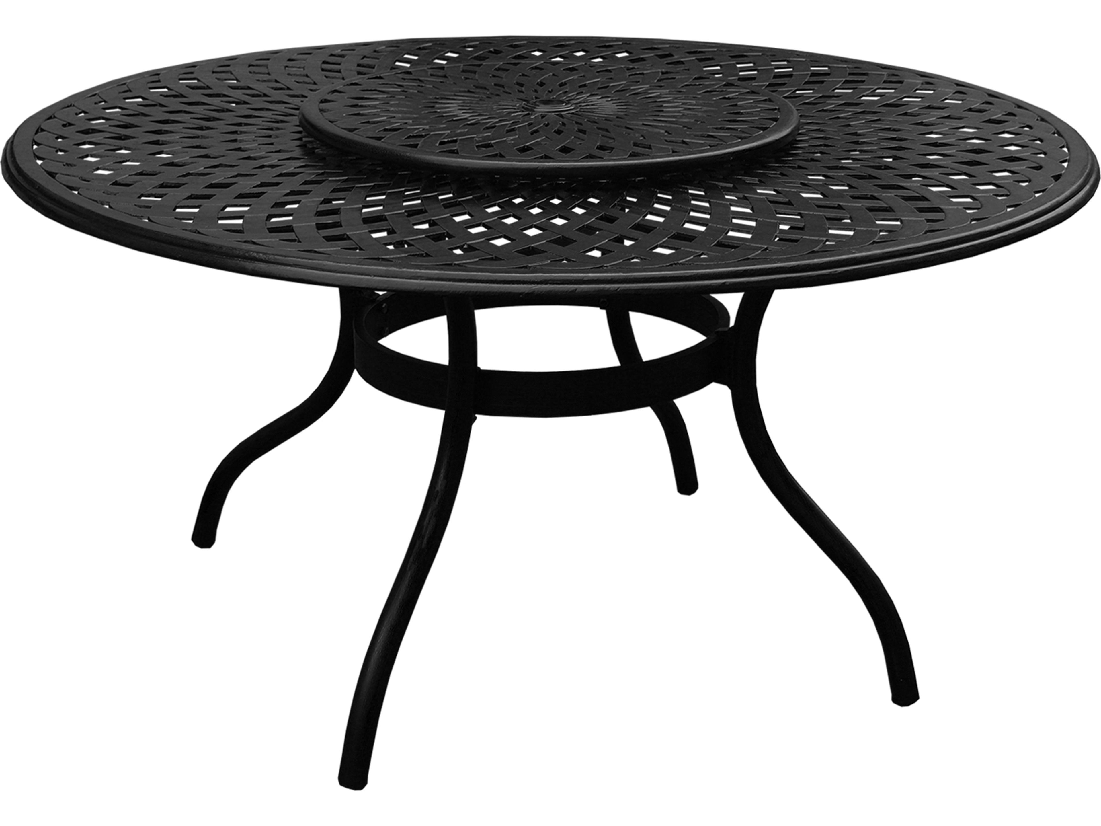 Oakland Living Modern Aluminum 59'' Large Black Round Outdoor Patio Dining Set with Lazy Susan and Six Chairs