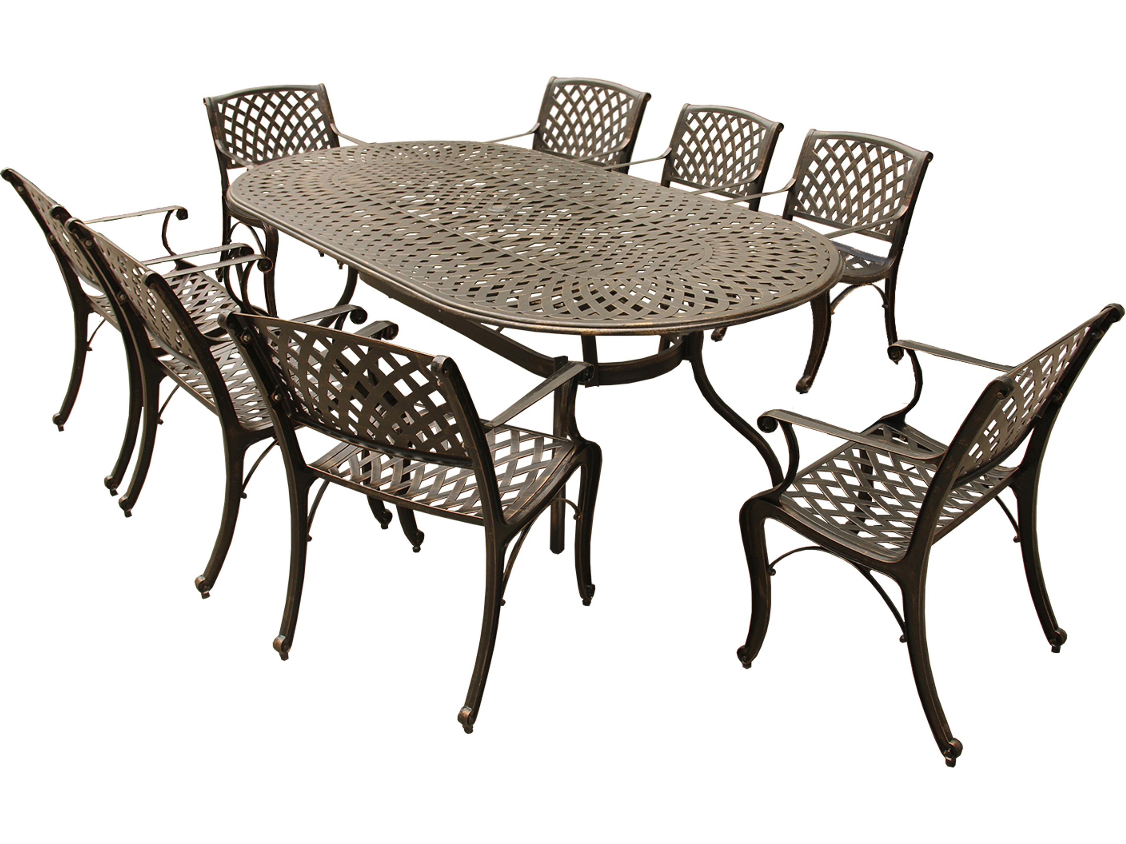 Modern Lattice Aluminum 95 inch Bronze Oval Patio Dining Set with Eight Arm Chairs