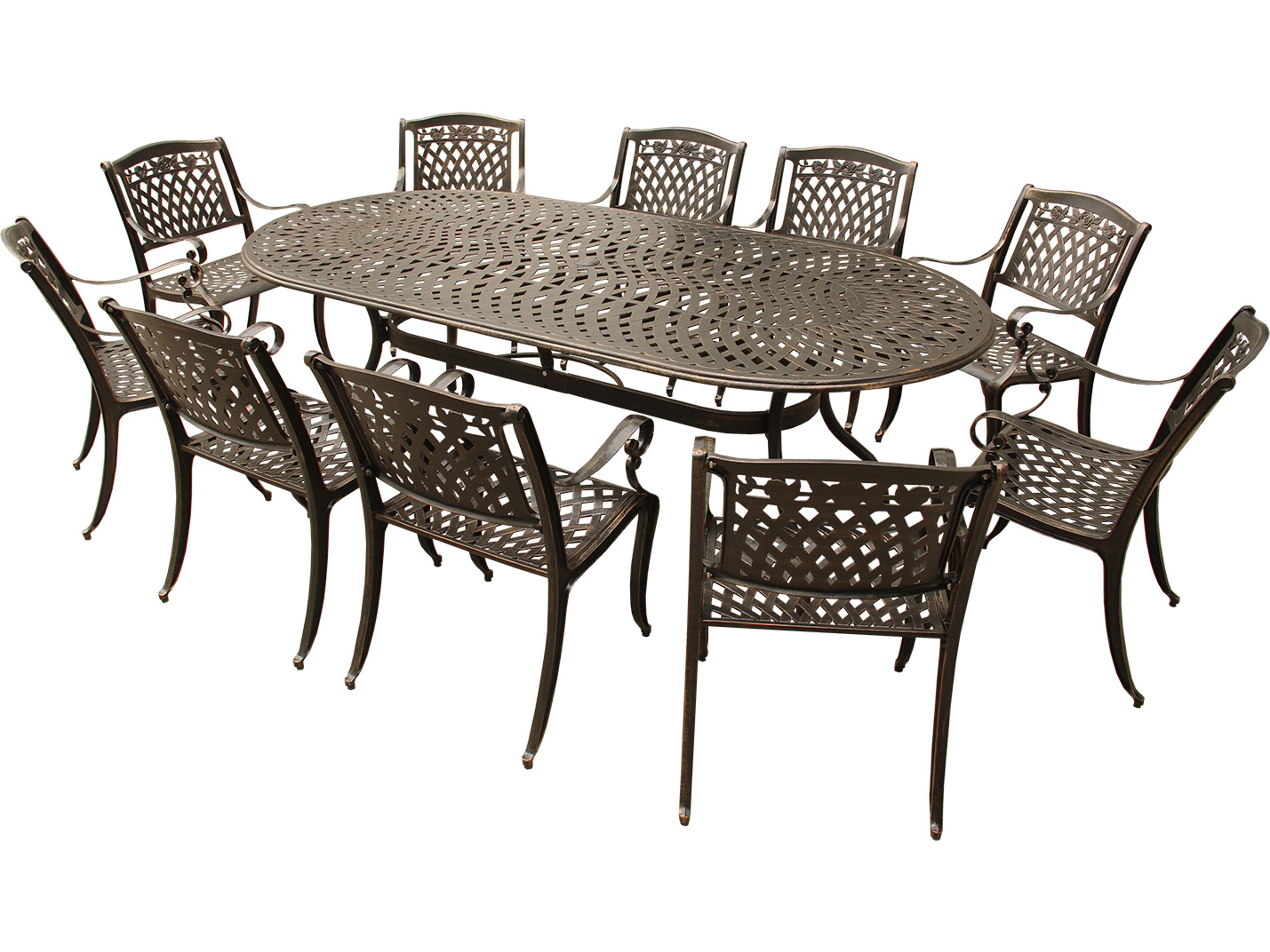 Rose Modern and Lattice Aluminum 95 inch Bronze Oval Outdoor Dining Set with Ten Chairs