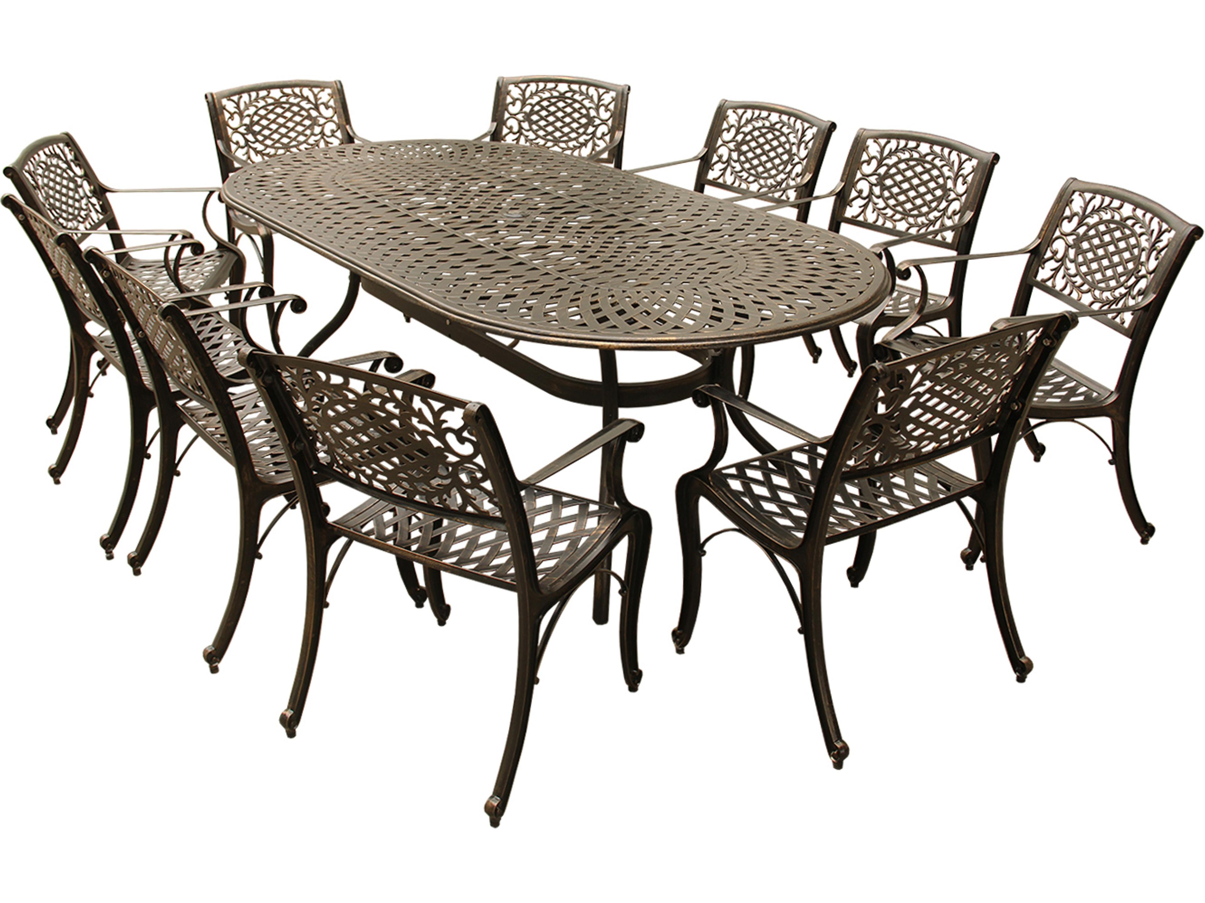 Modern and Lattice Aluminum 95 inch Bronze Oval Patio Dining Set with Ten Chairs