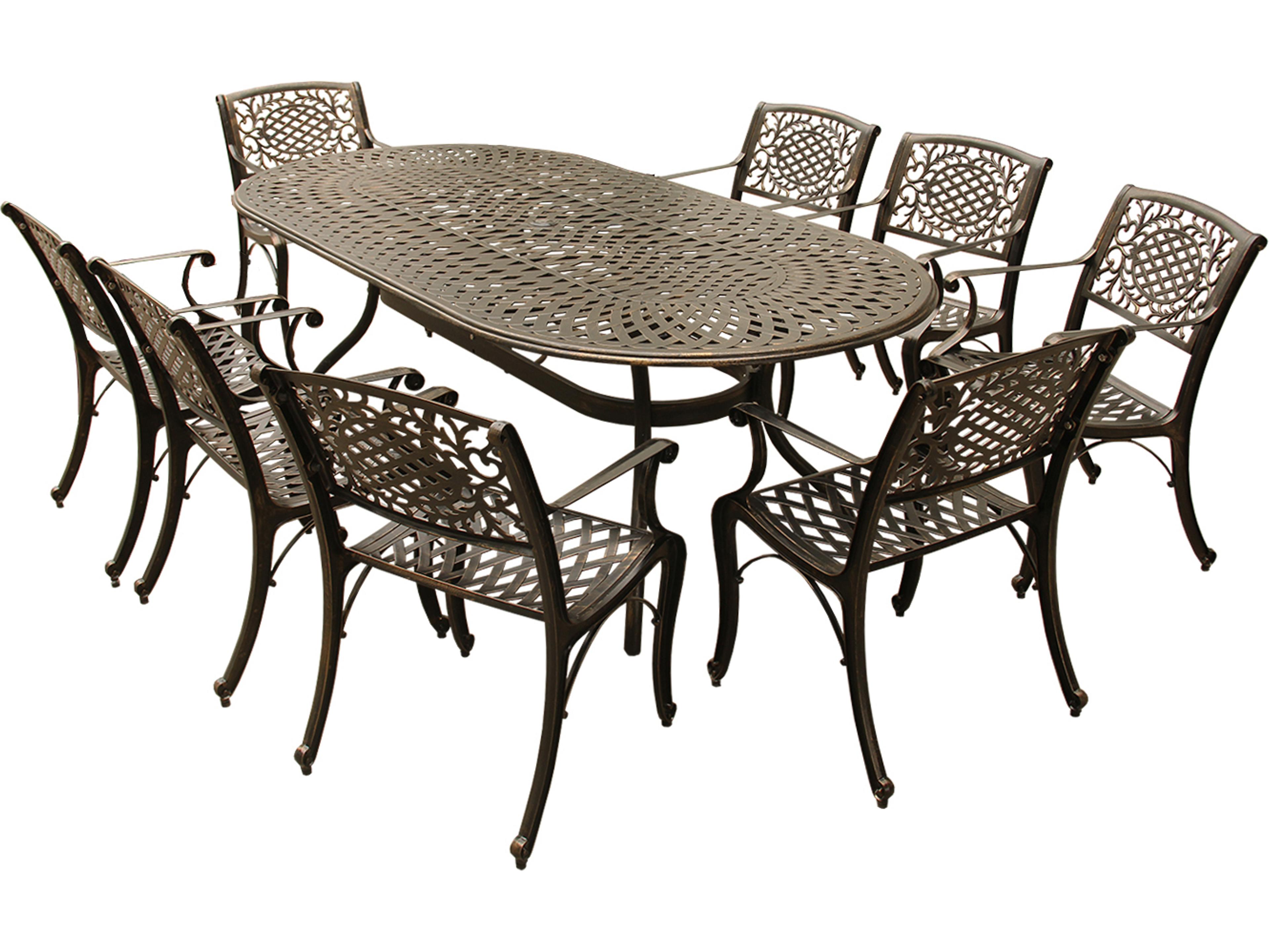 Modern Lattice Aluminum 95 inch Bronze Oval Outdoor Dining Set with Eight Arm Chairs