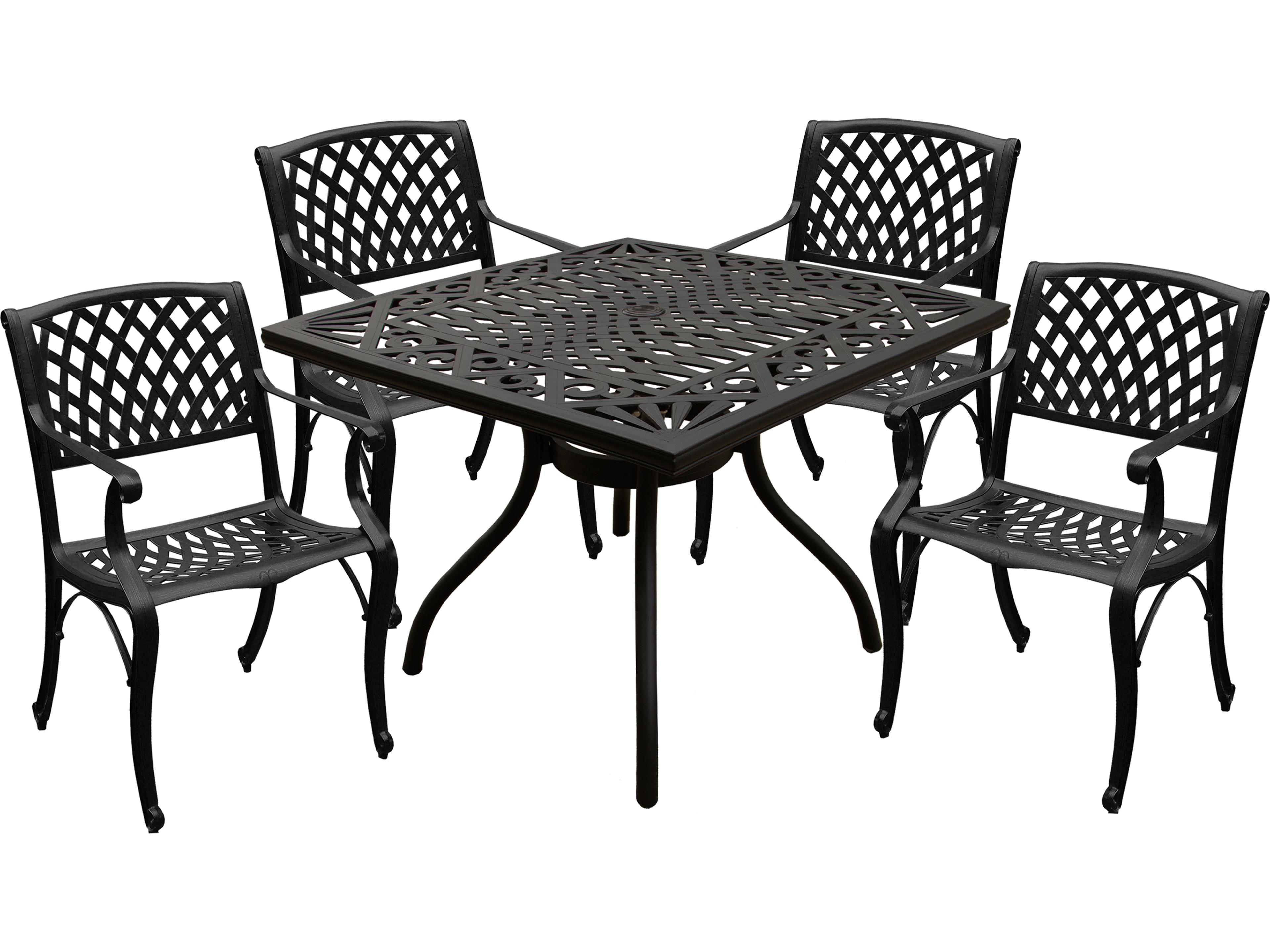 Modern Aluminum 37'' Black Square Patio Dining Set with Four Chairs