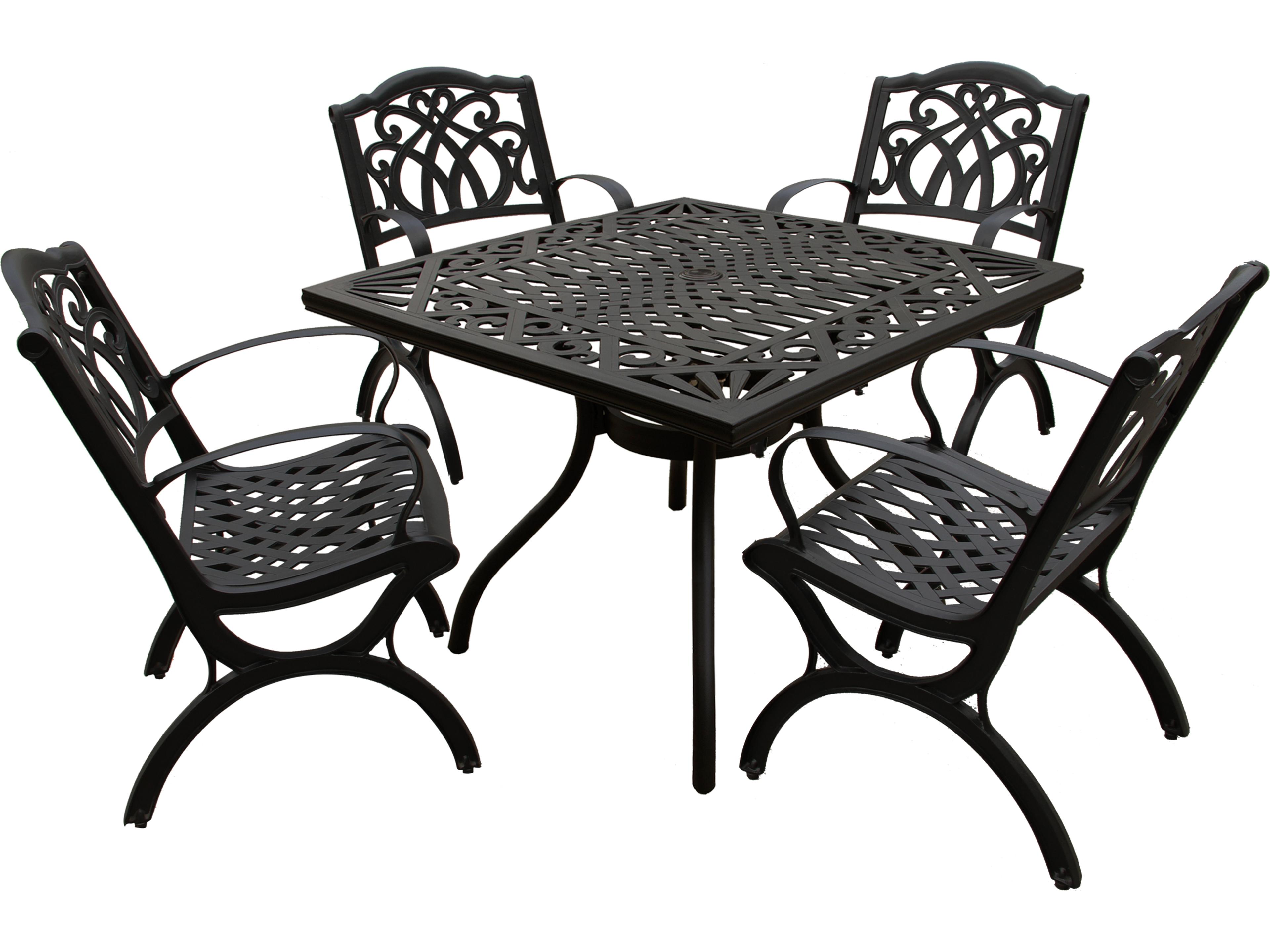 Modern Aluminum 37'' Black Square Outdoor Patio Dining Set with Four Chairs