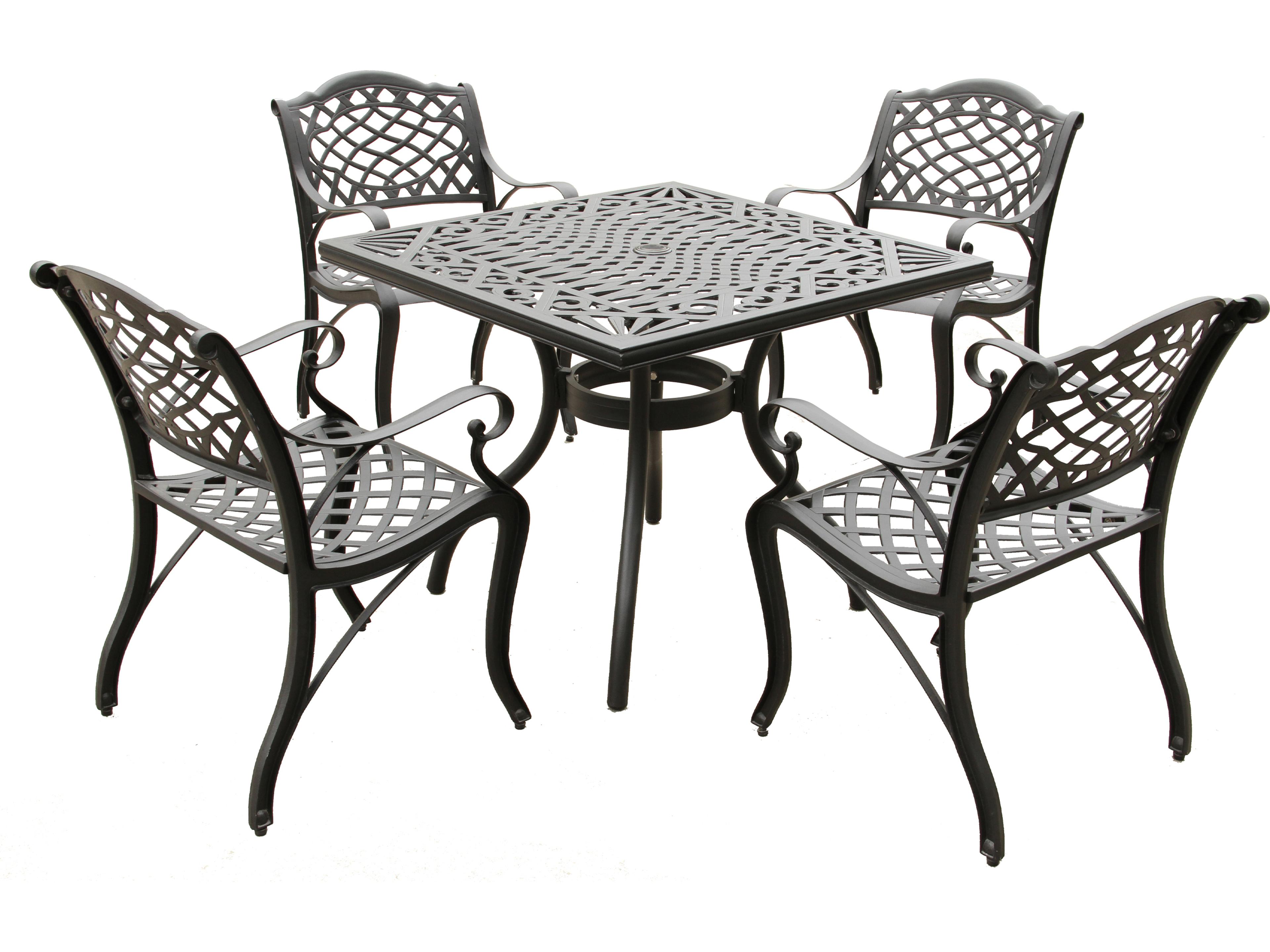 Modern Aluminum 37'' Black Square Patio Dining Set with Four Chairs