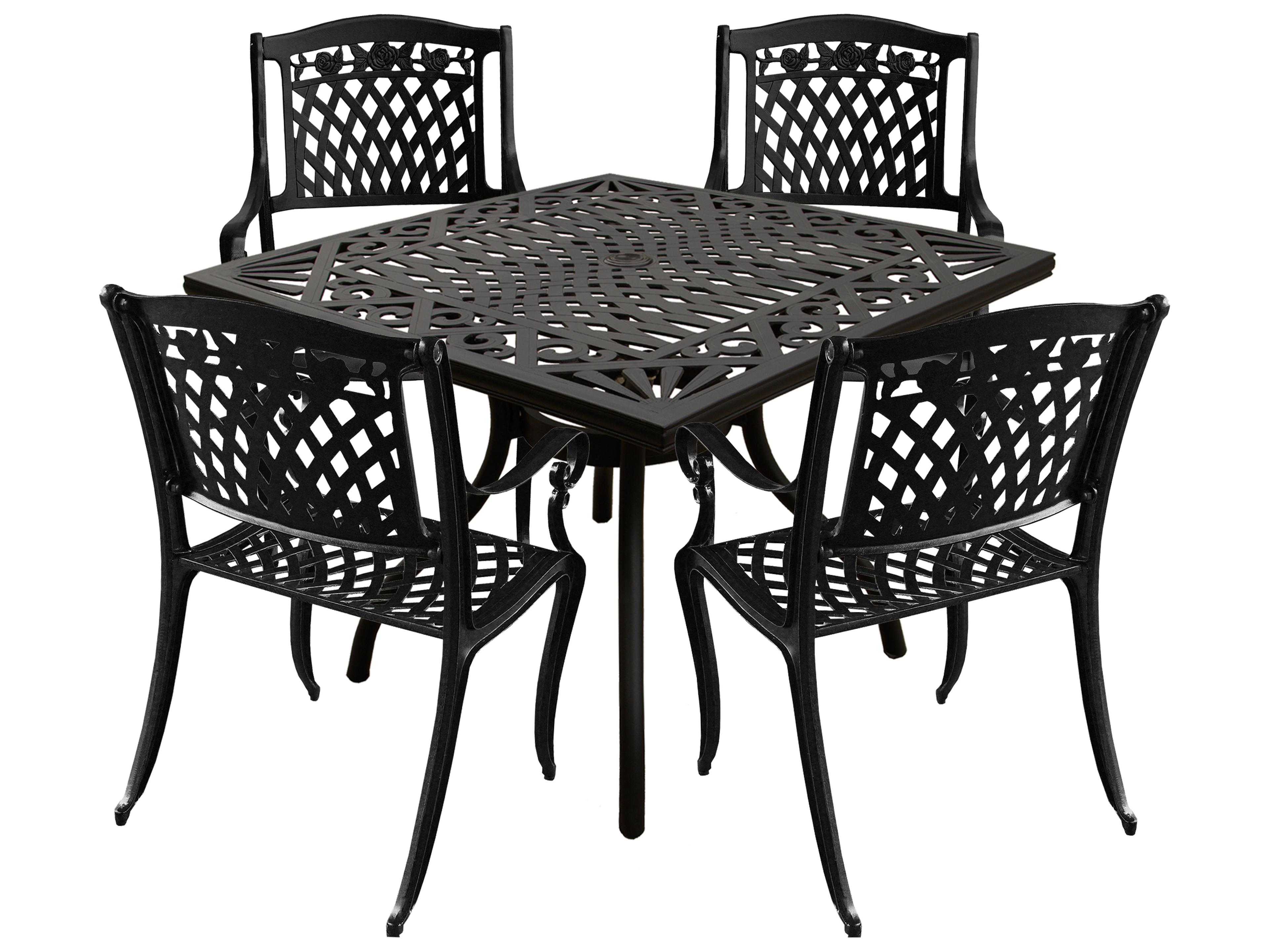 Modern Aluminum 37'' Black Square Outdoor Dining Set with Four Chairs