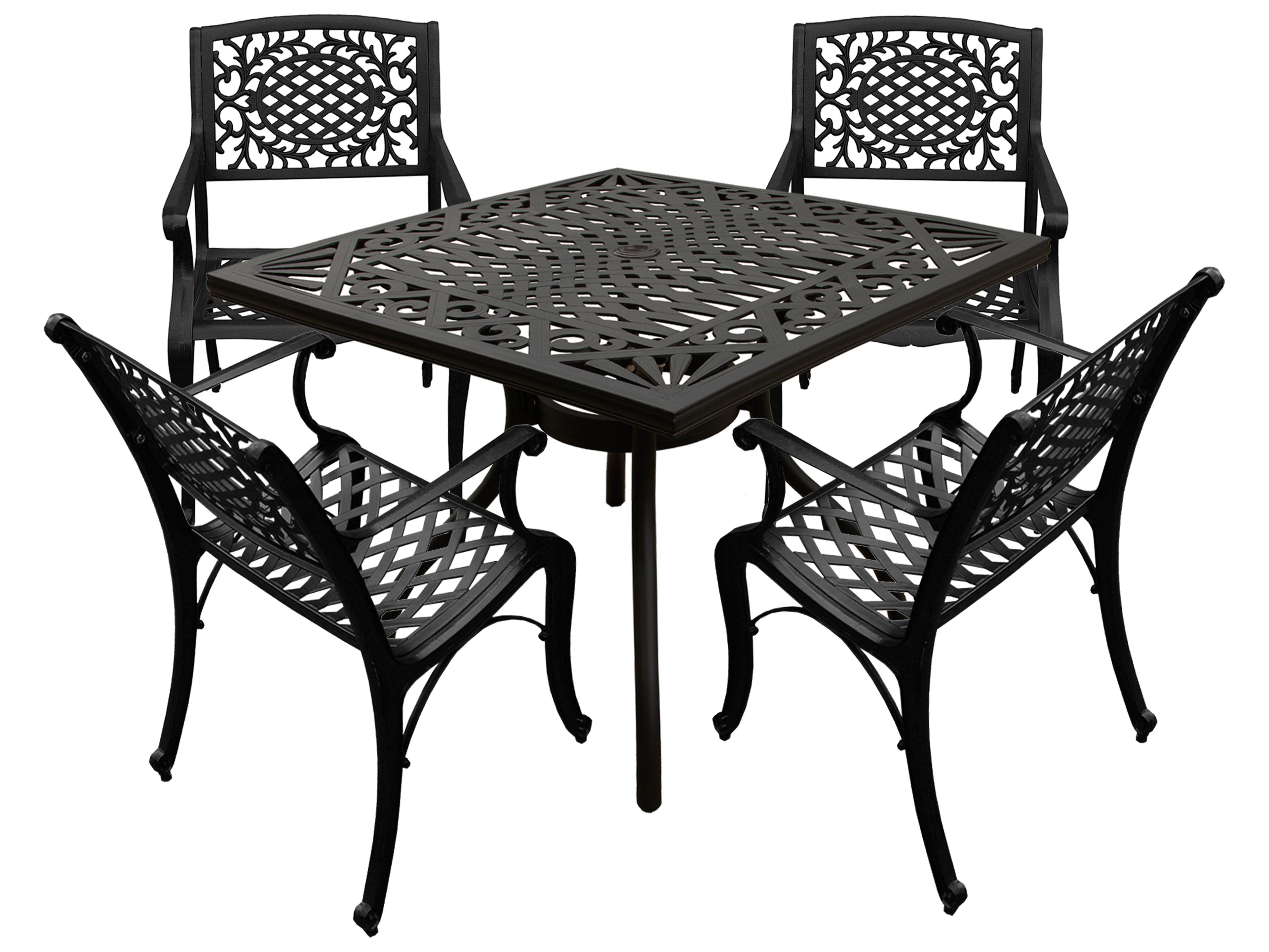 Modern Aluminum 37'' Black Square Outdoor Patio Dining Set with Four Chairs