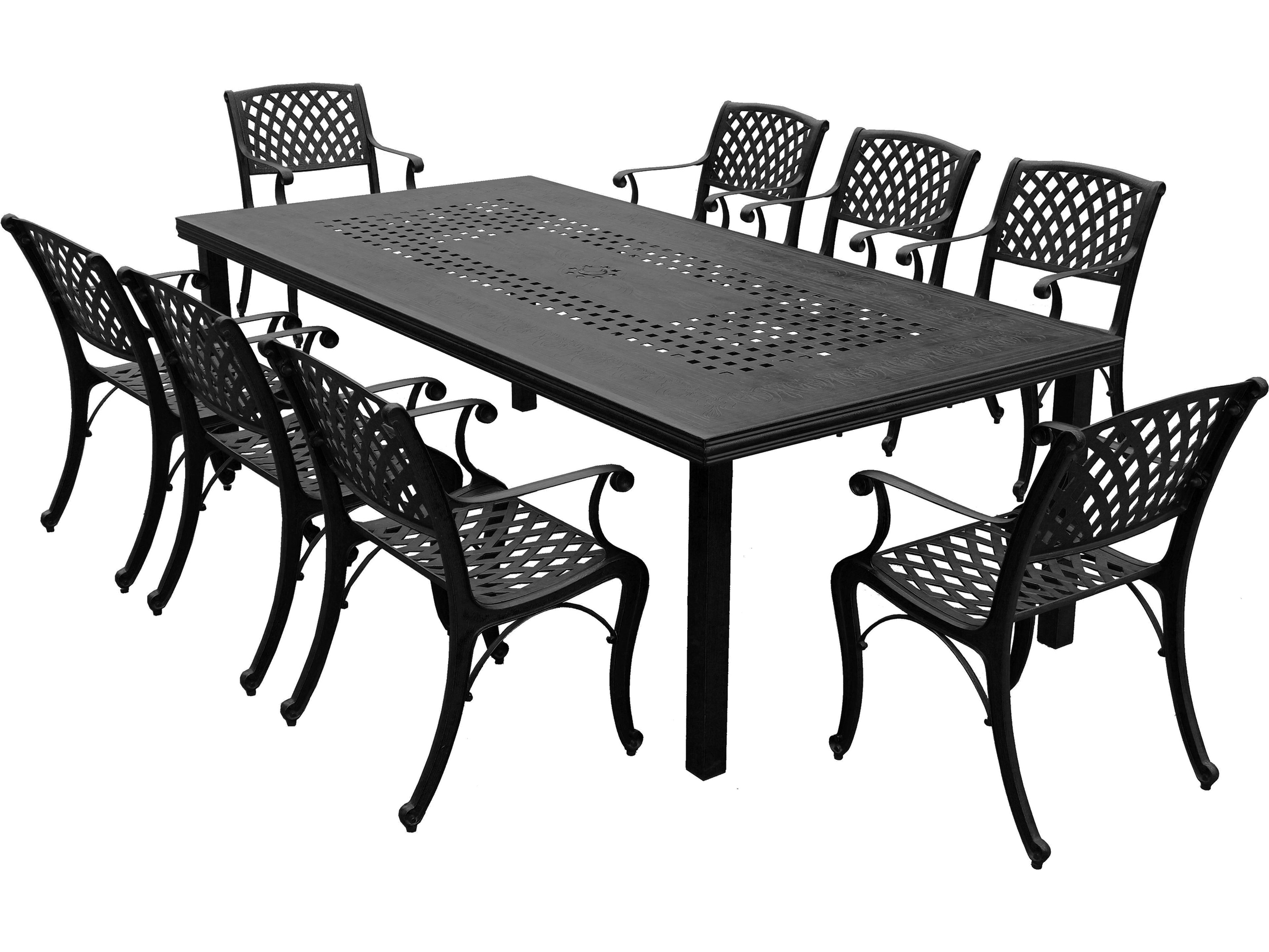 Modern Lattice Aluminum 95'' Black Large Rectangular Outdoor Dining Set with Eight Arm Chairs