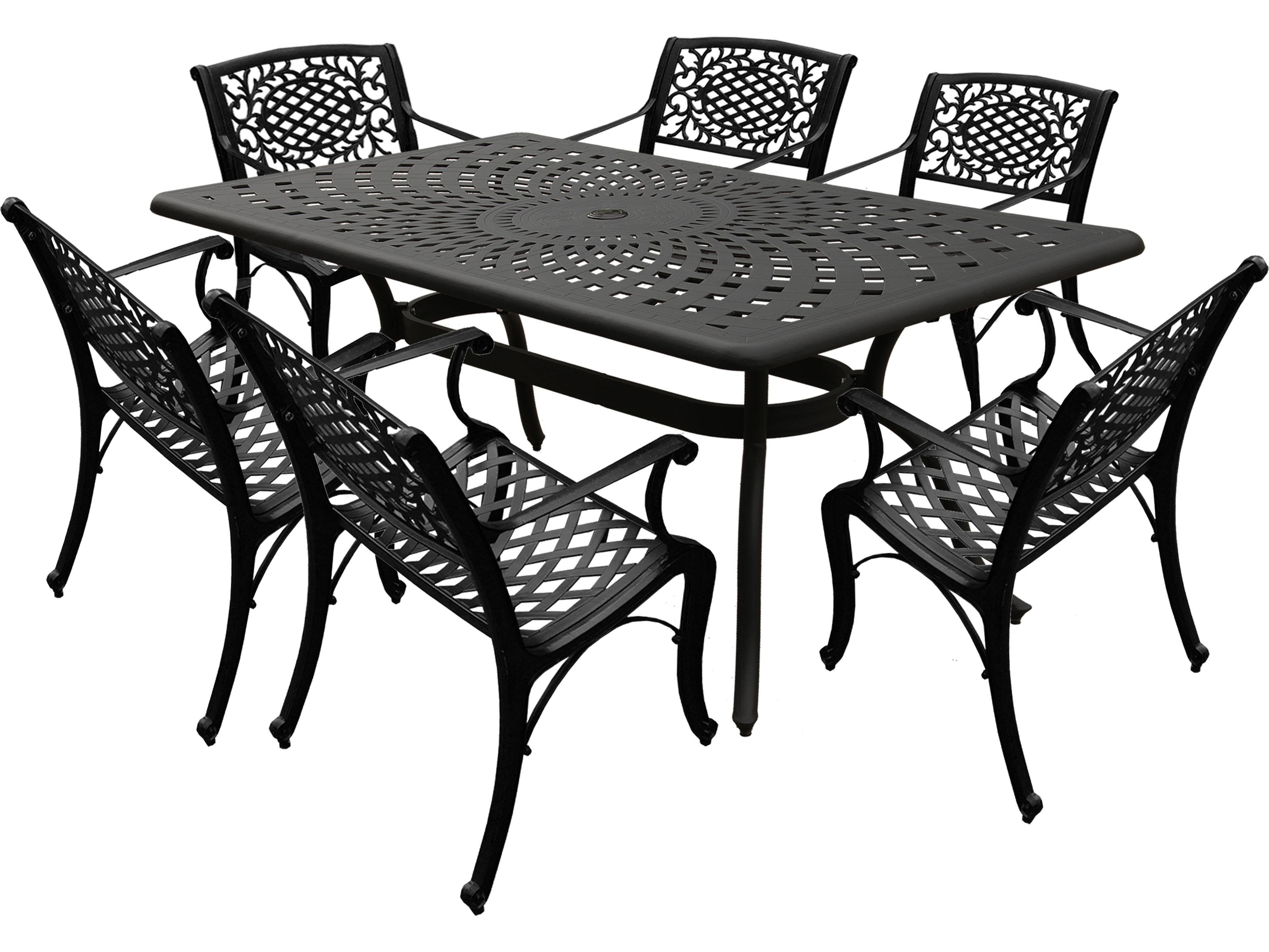 Modern Aluminum 67'' Black Rectangular Patio Dining Set with Six Chairs