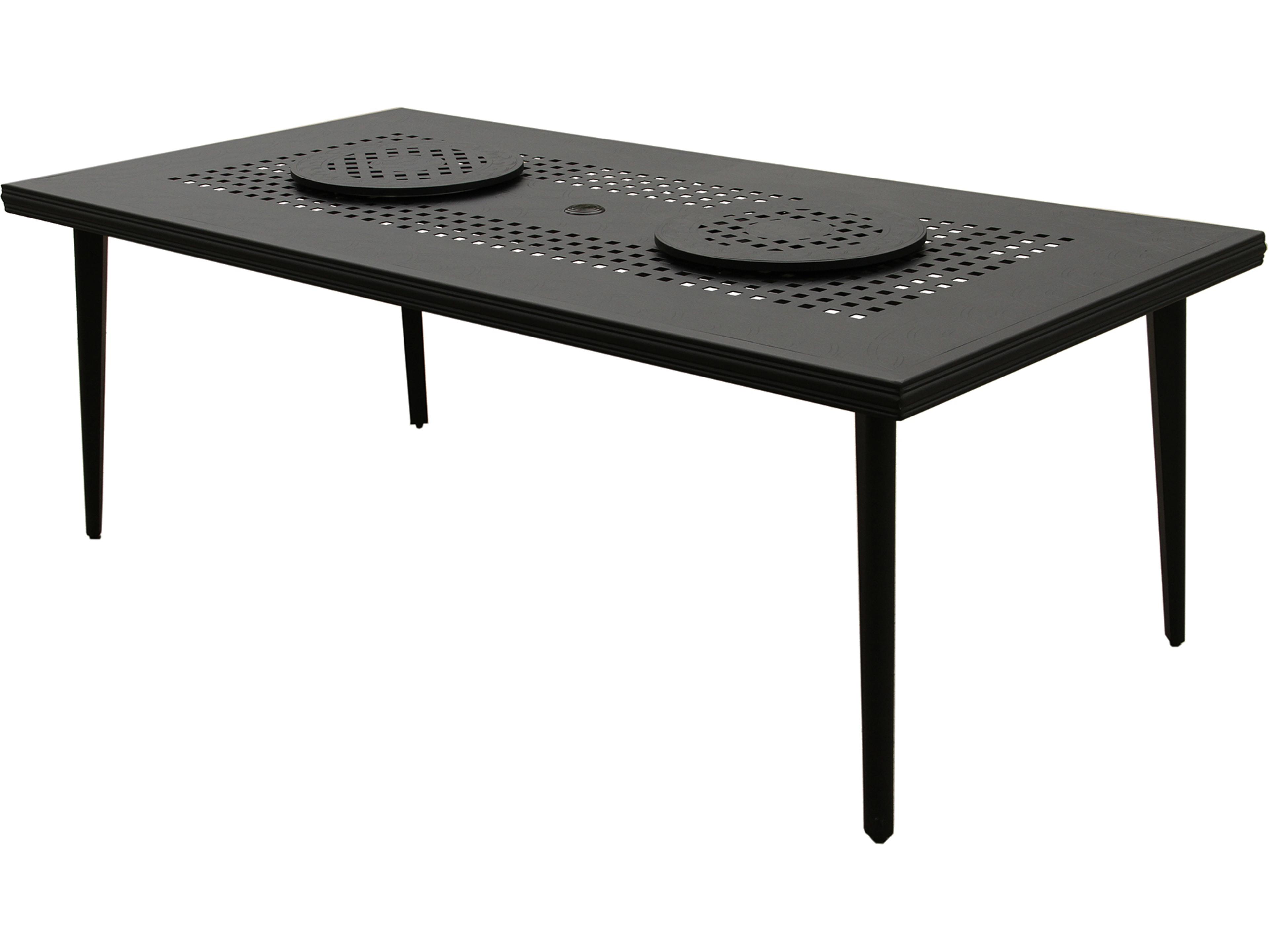Modern Aluminum Black Rectangle Large Outdoor Dining Table with Two Lazy Susans