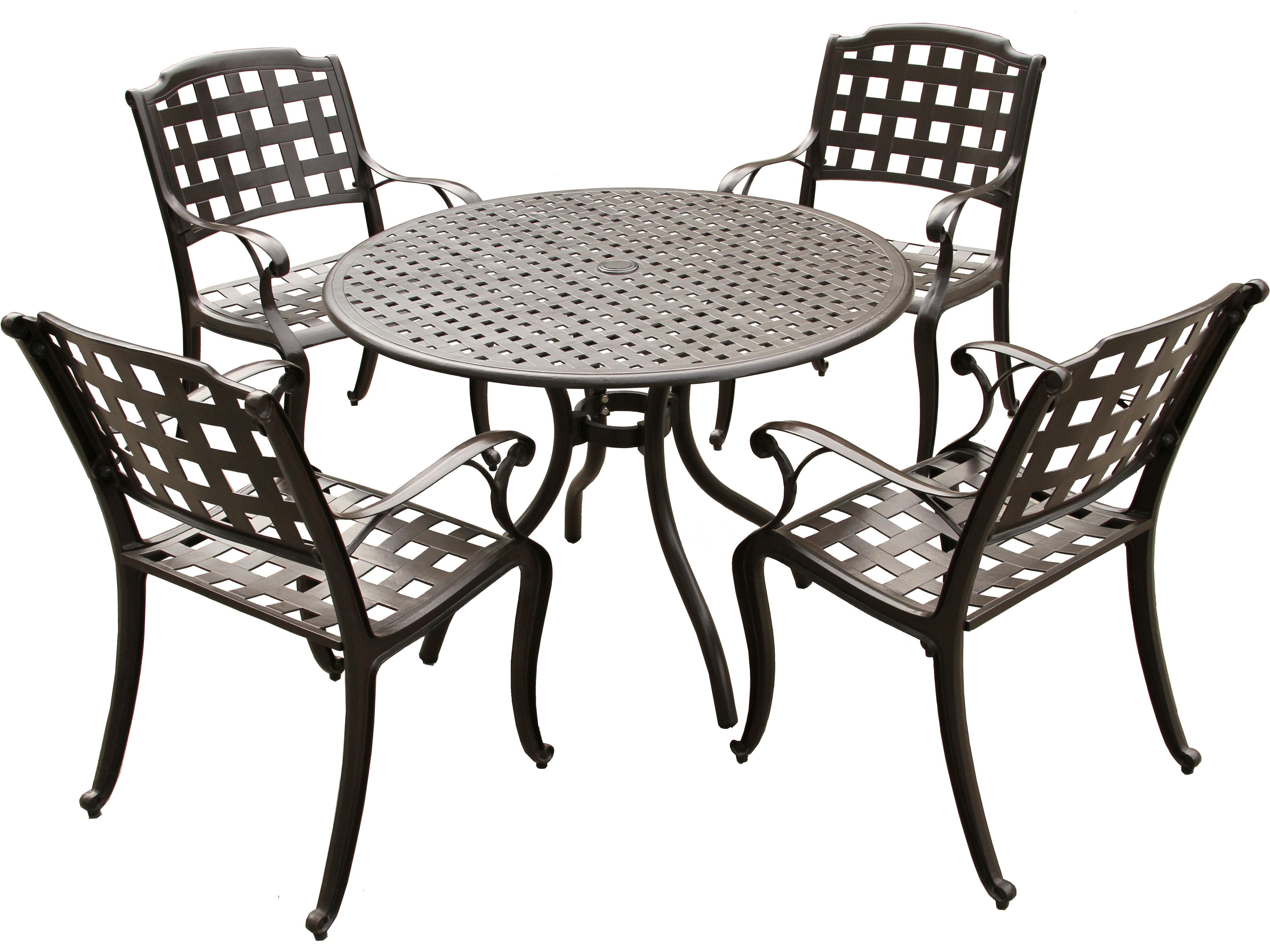 Modern Aluminum 42'' Brown Round Patio Dining Set with Four Chairs
