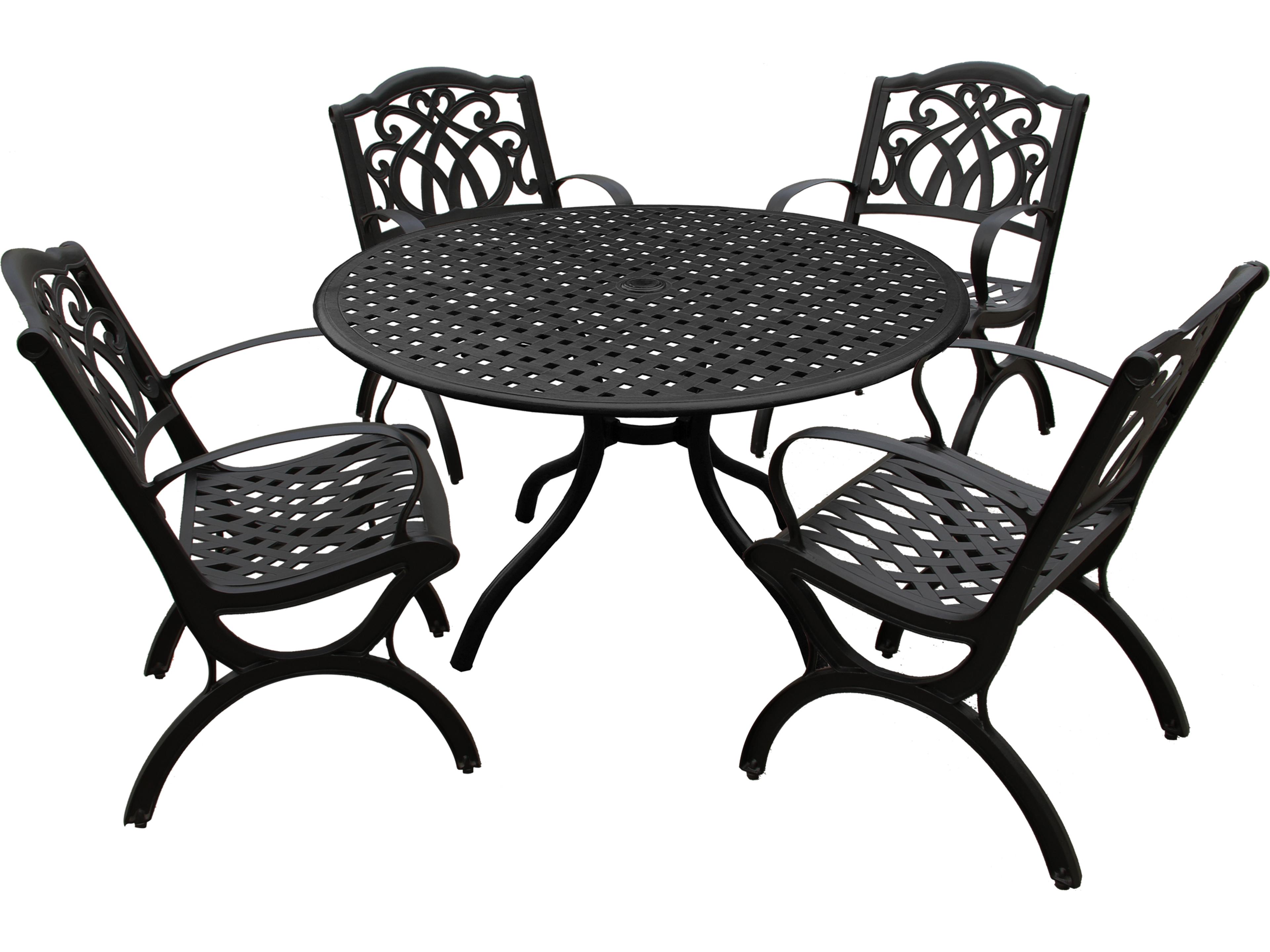 Modern Aluminum 42'' Black Round Outdoor Dining Set with Four Chairs