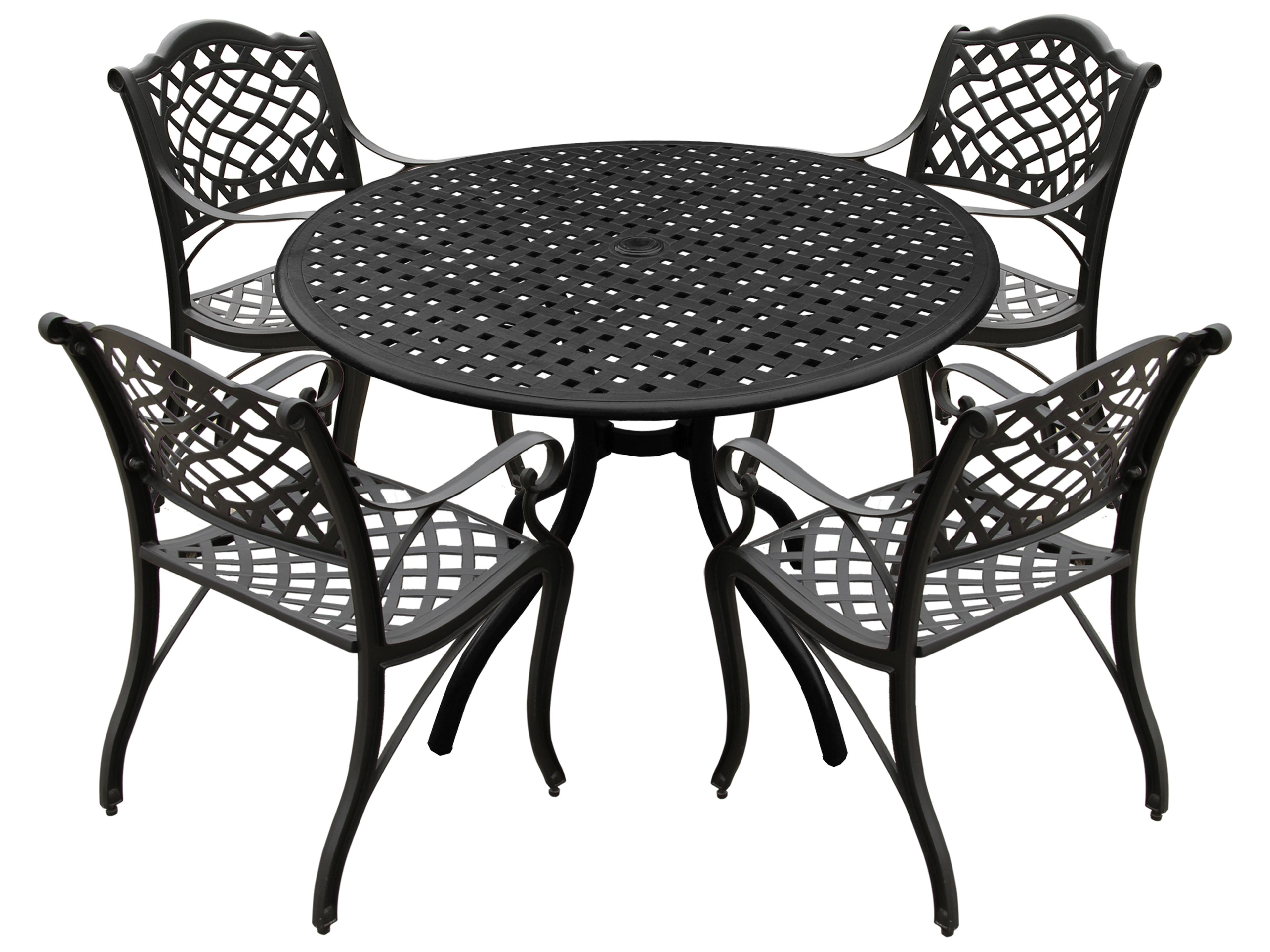 Modern Aluminum 42'' Black Round Outdoor Patio Dining Set with Four Chairs
