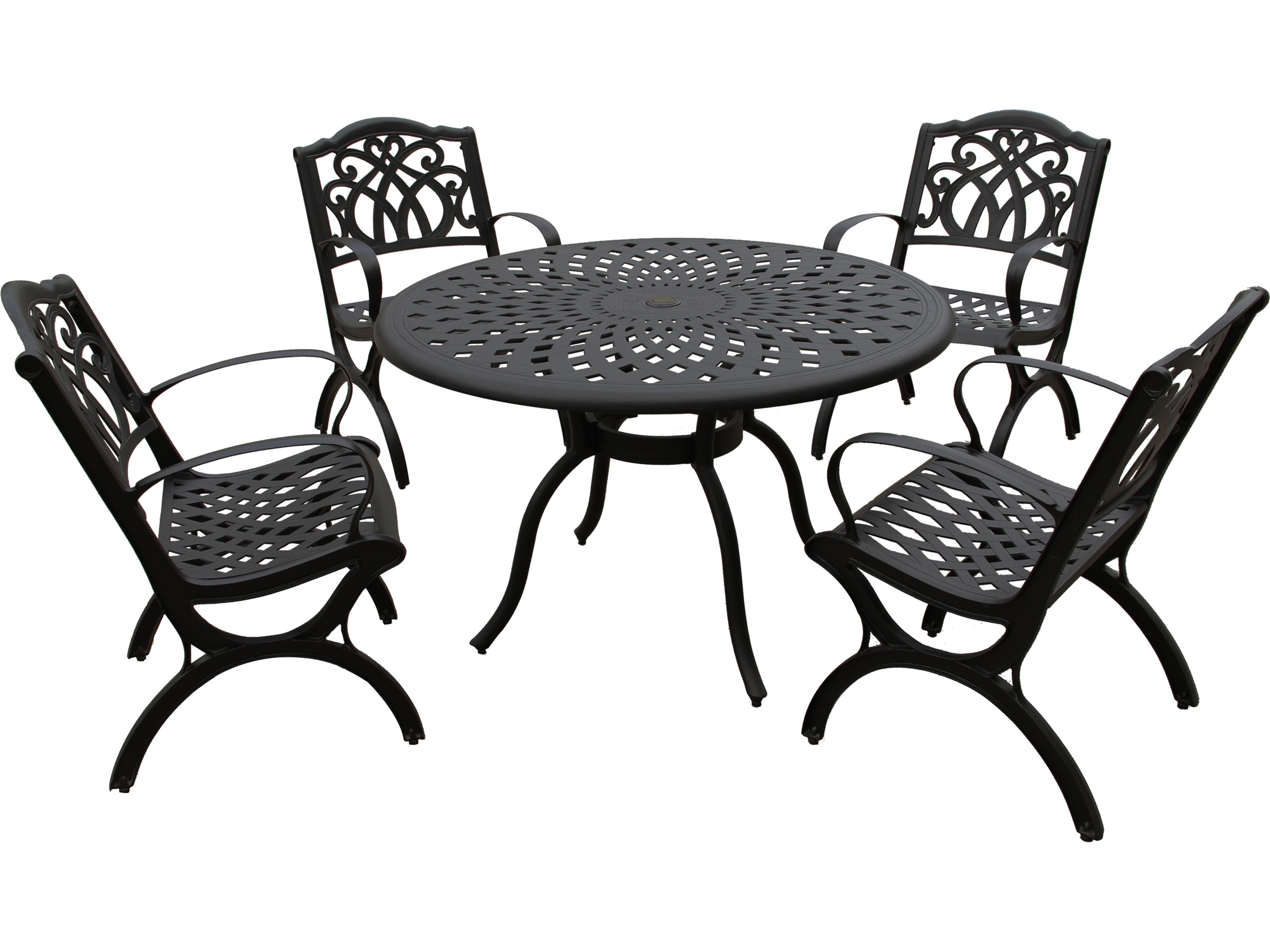 Modern Aluminum 48'' Black Round Outdoor Dining Set with Four Chairs