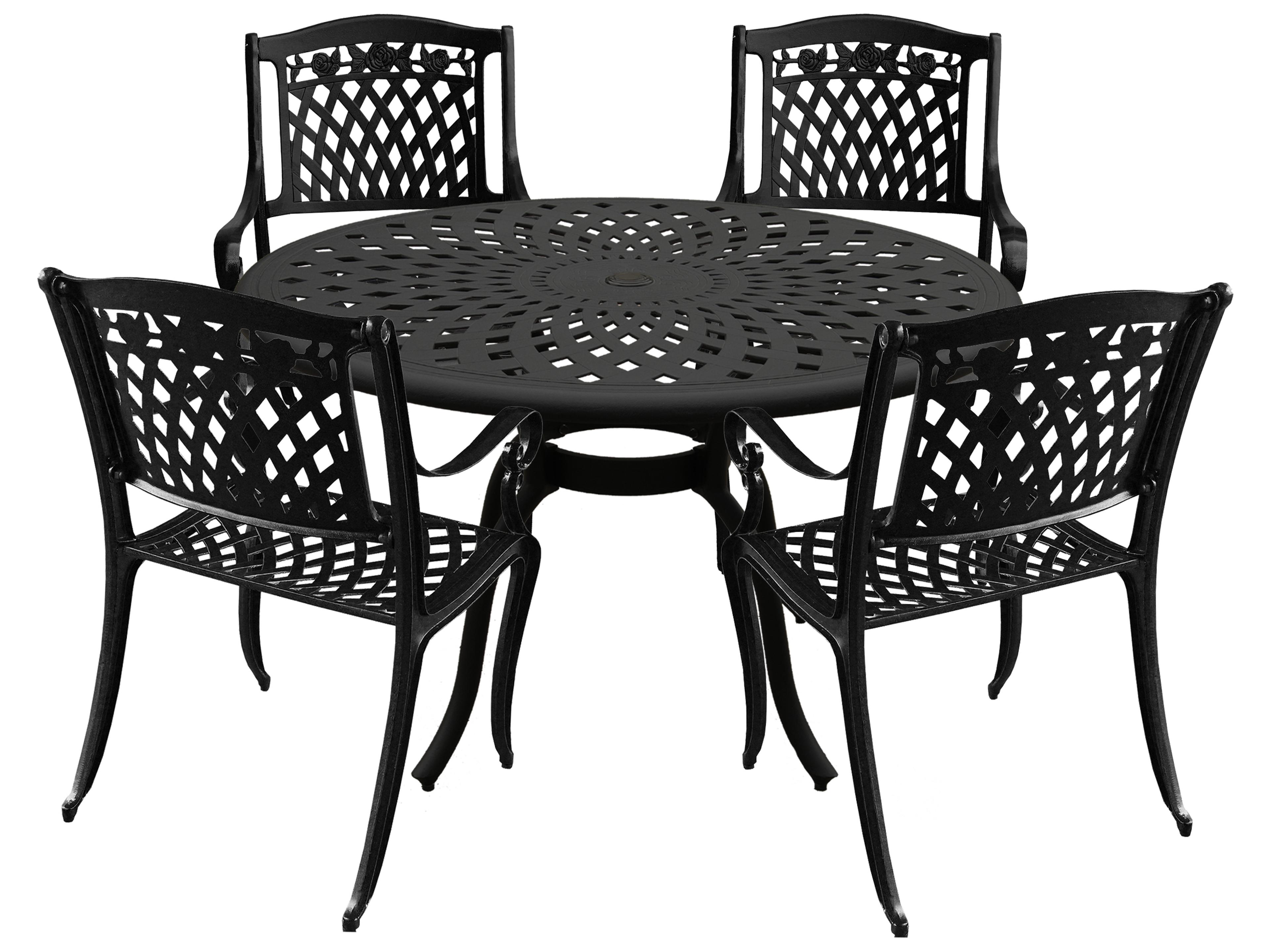 Modern Aluminum 48'' Black Round Patio Dining Set with Four Chairs