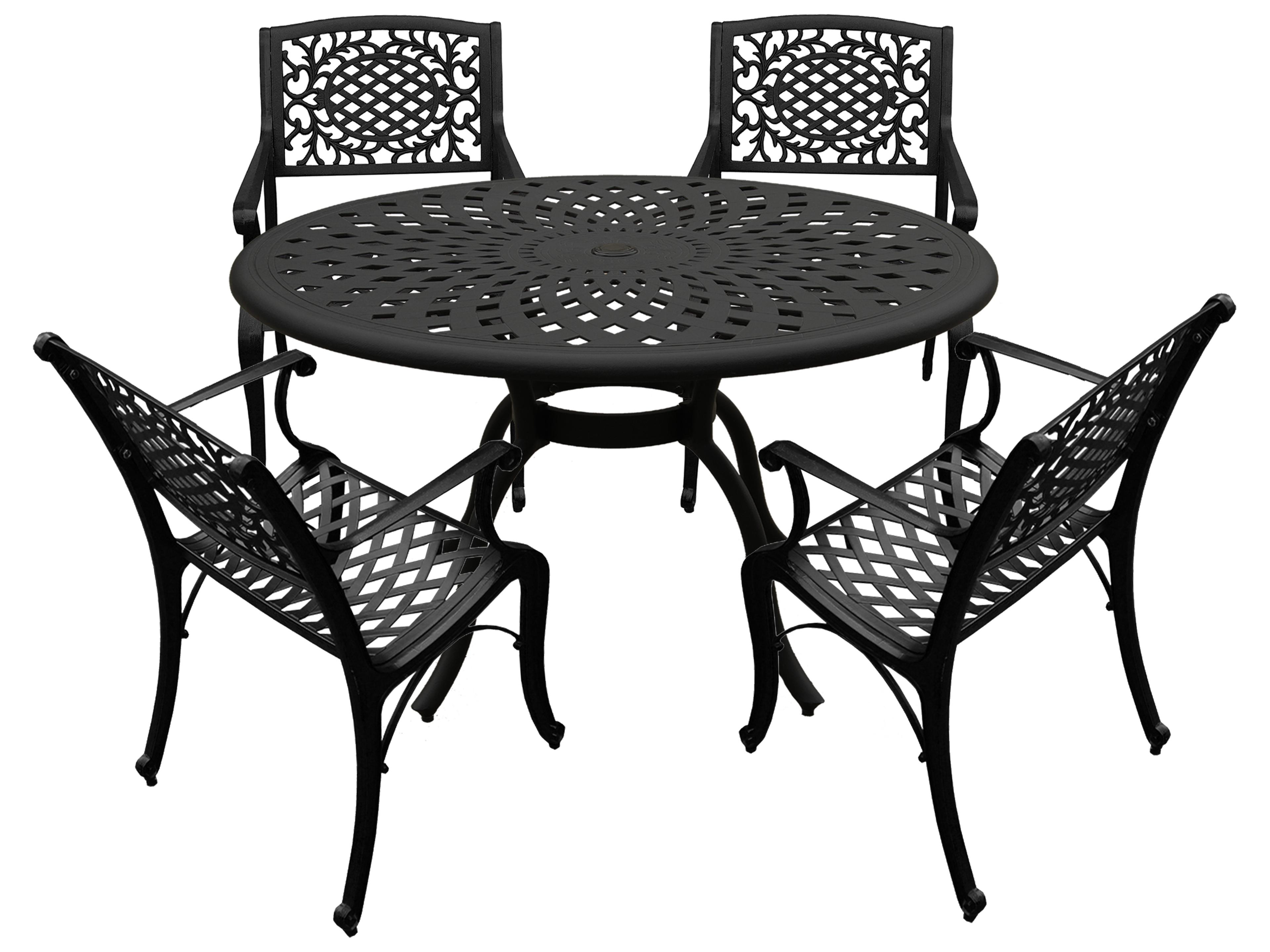 Modern Aluminum 48'' Black Round Outdoor Dining Set with Four Chairs