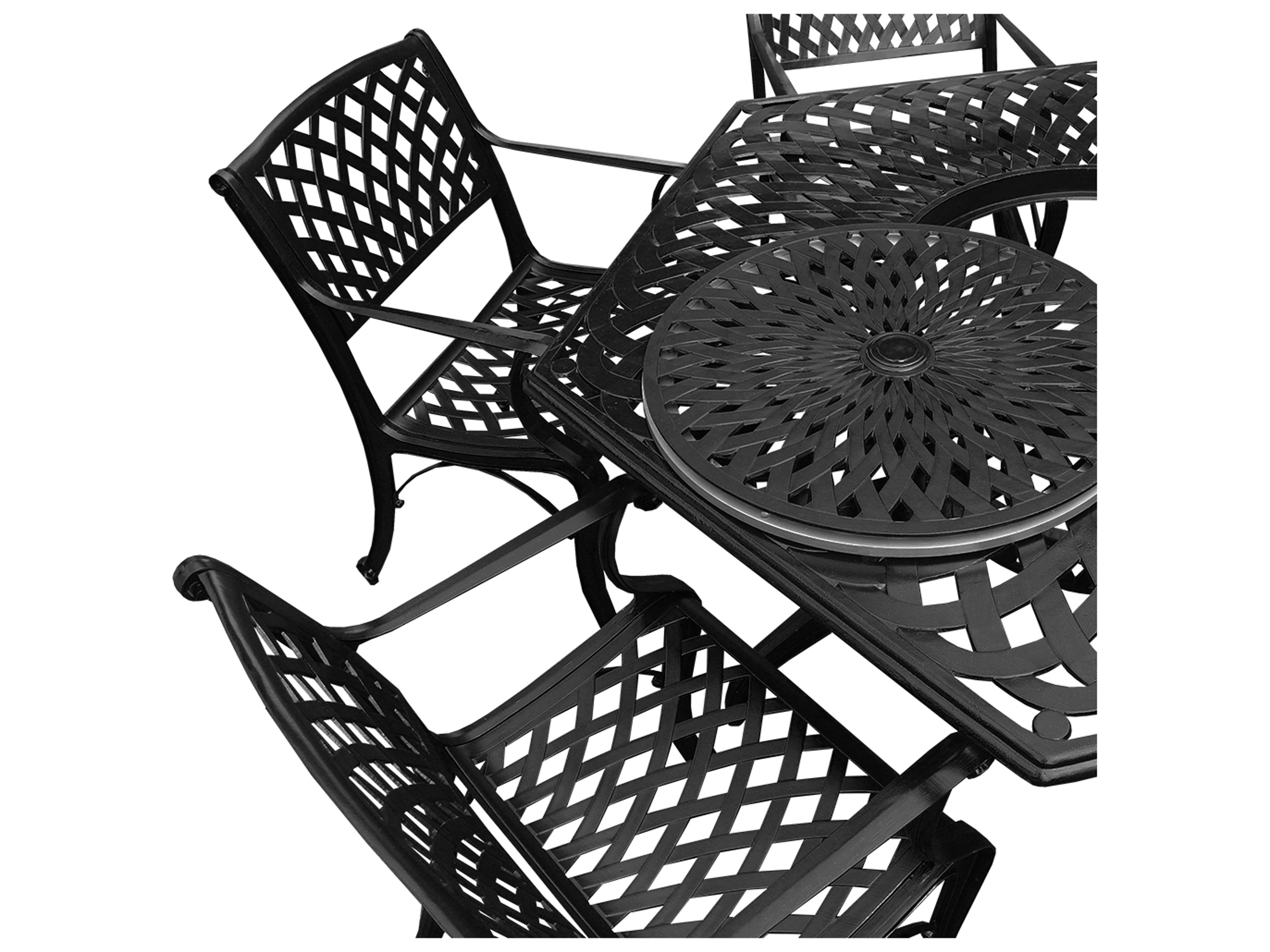 Oakland Living Modern Aluminum 63'' Large Black Hexagon Patio Dining Set with Lazy Susan and Six Chairs