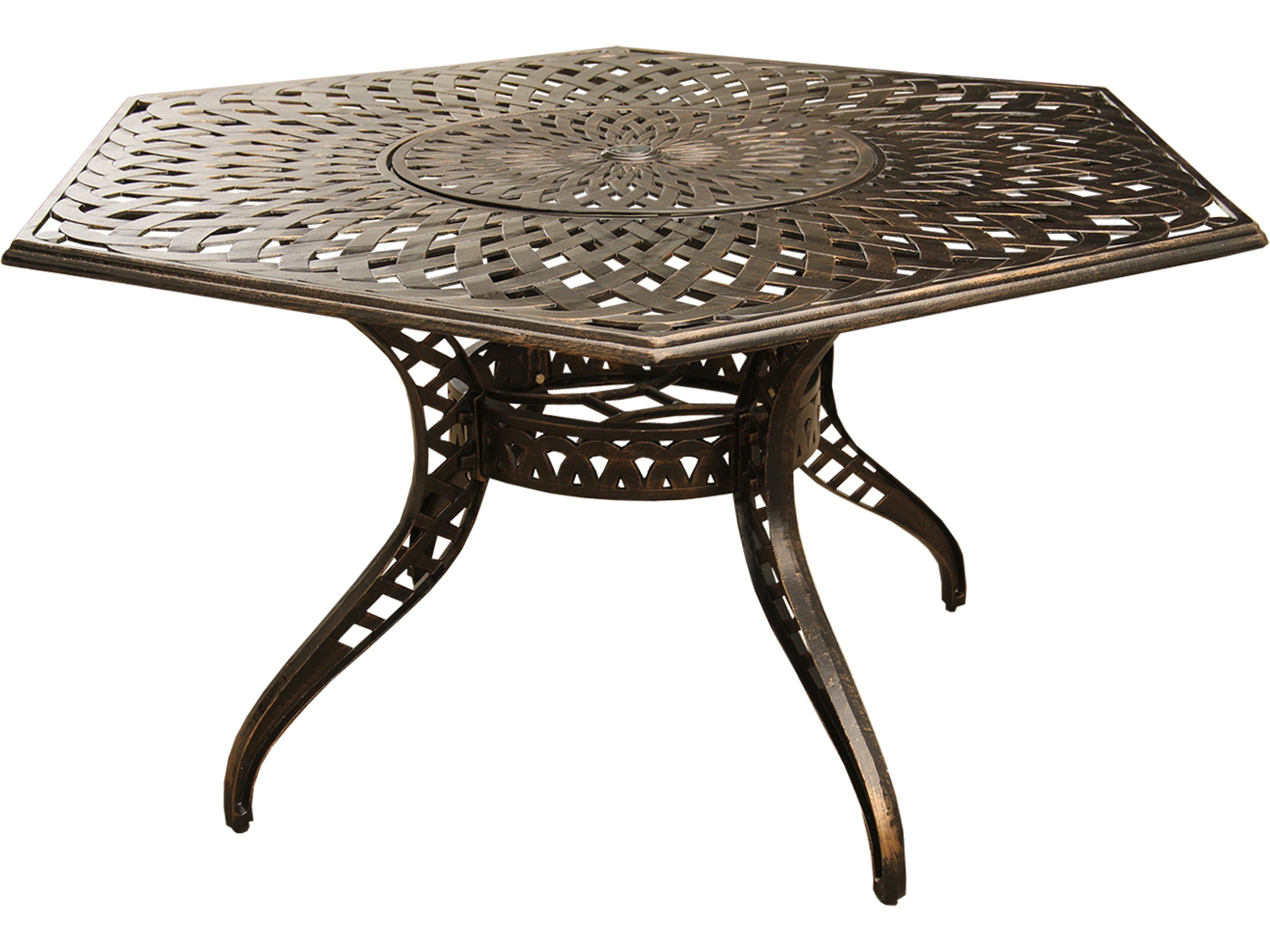 Oakland Living Modern Aluminum 63'' Large Bronze Hexagon Outdoor Patio Dining Set with Lazy Susan and Six Chairs