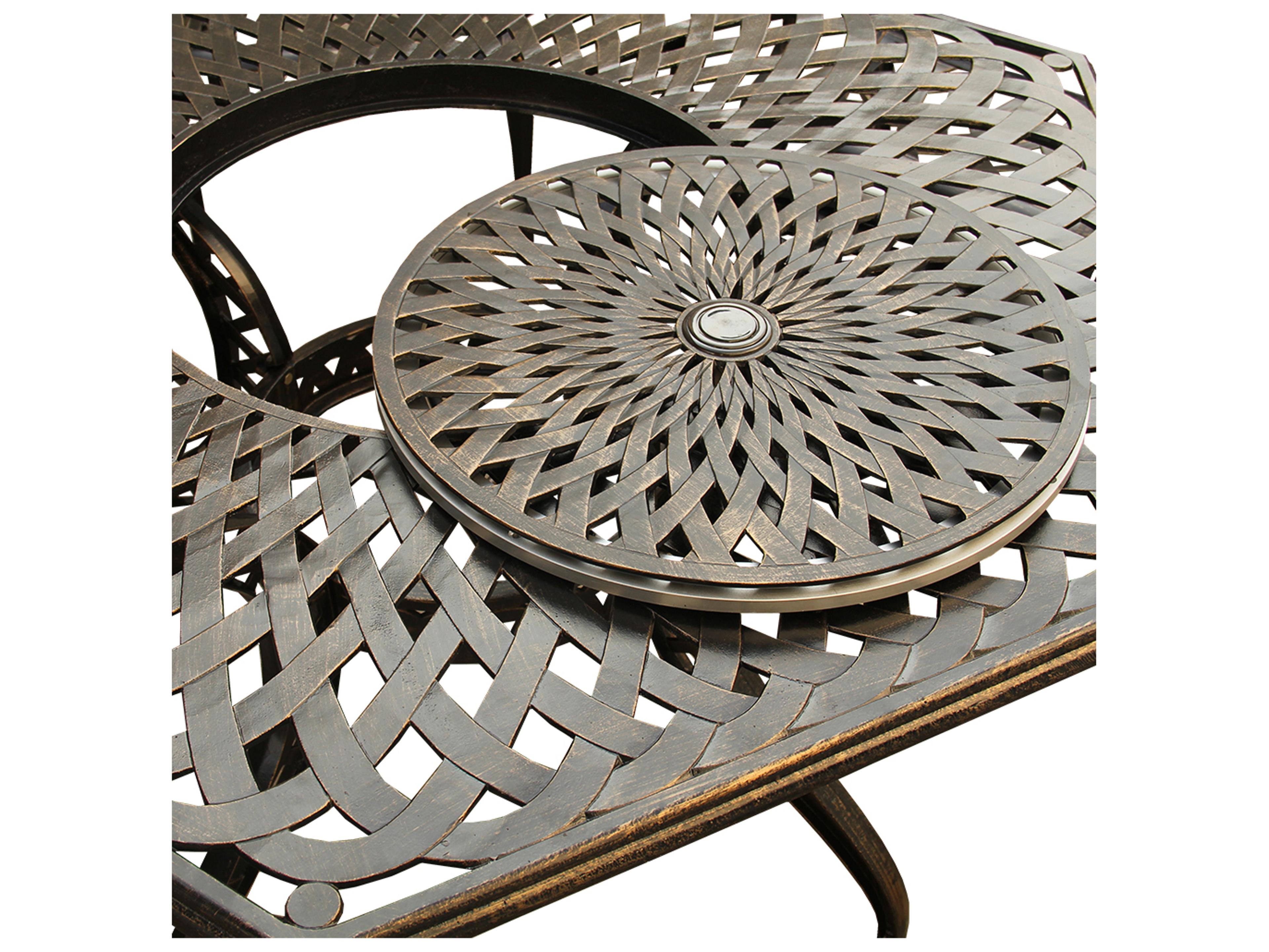 Oakland Living Modern Aluminum 63'' Large Bronze Hexagon Outdoor Patio Dining Set with Lazy Susan and Six Chairs