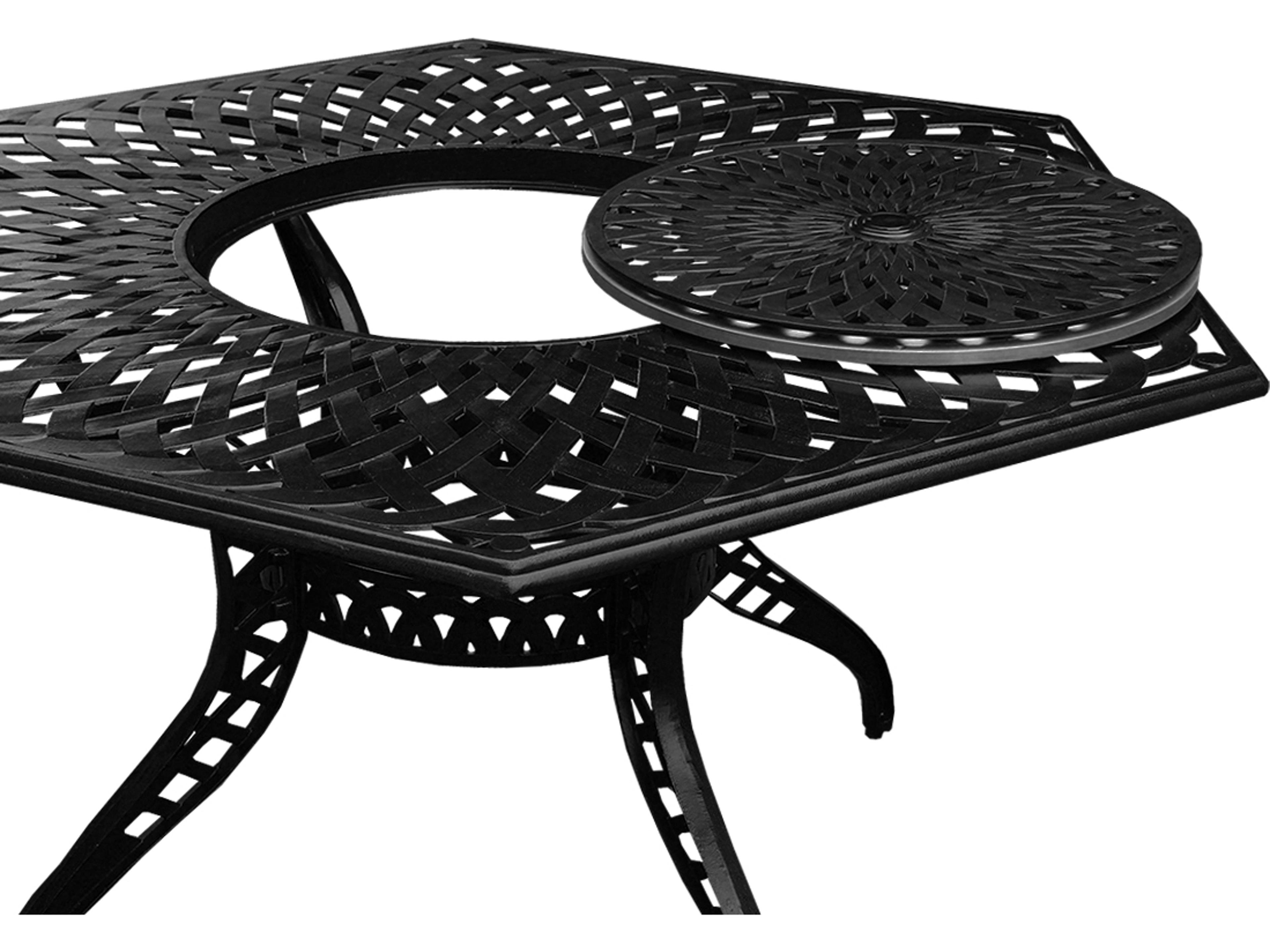 Oakland Living Modern Aluminum 63'' Large Black Hexagon Outdoor Dining Set with Lazy Susan and Six Chairs