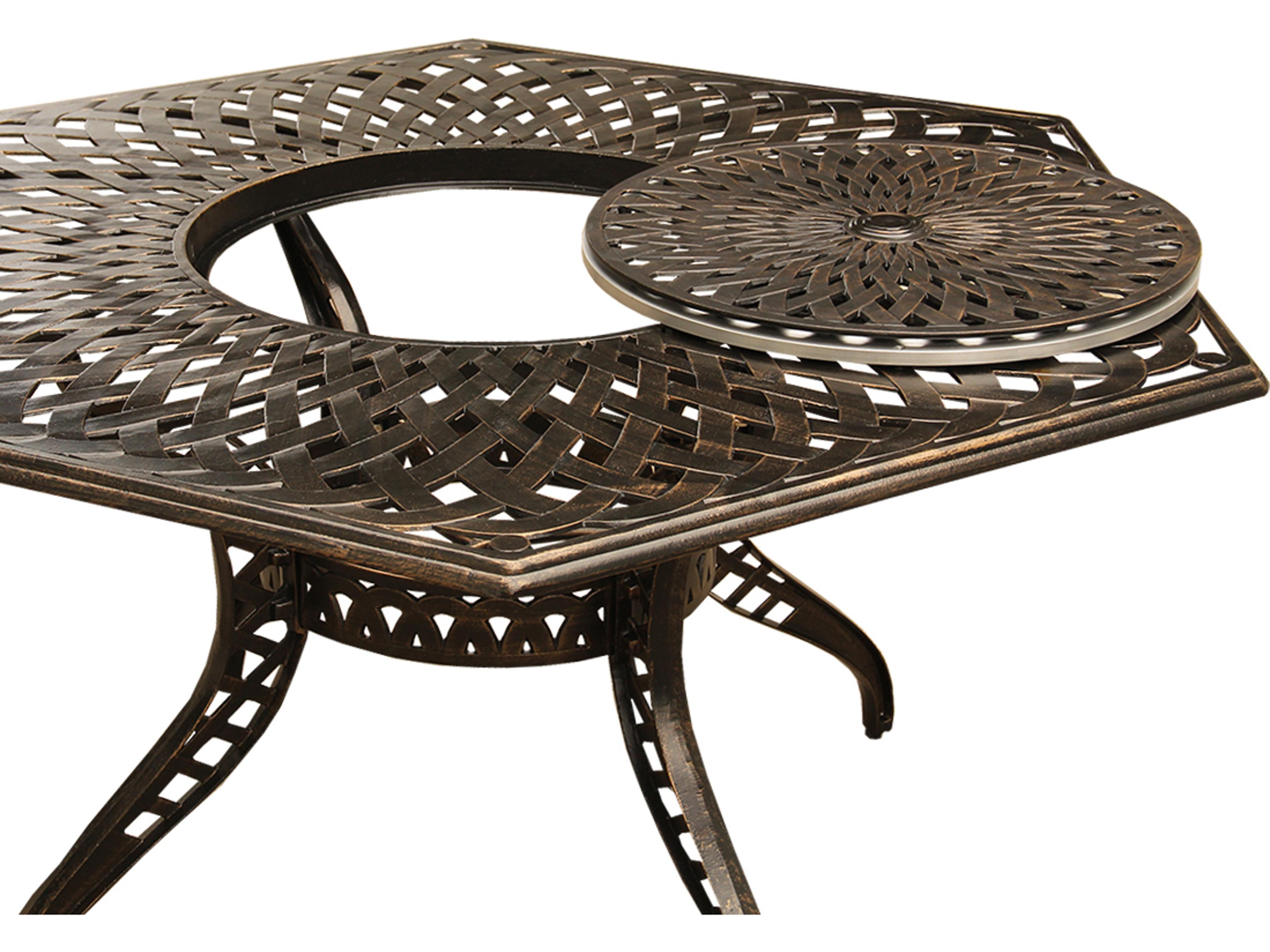 Oakland Living Mesh Modern Bronze Aluminum Hexagon Outdoor Patio Dining Table with Lazy Susan