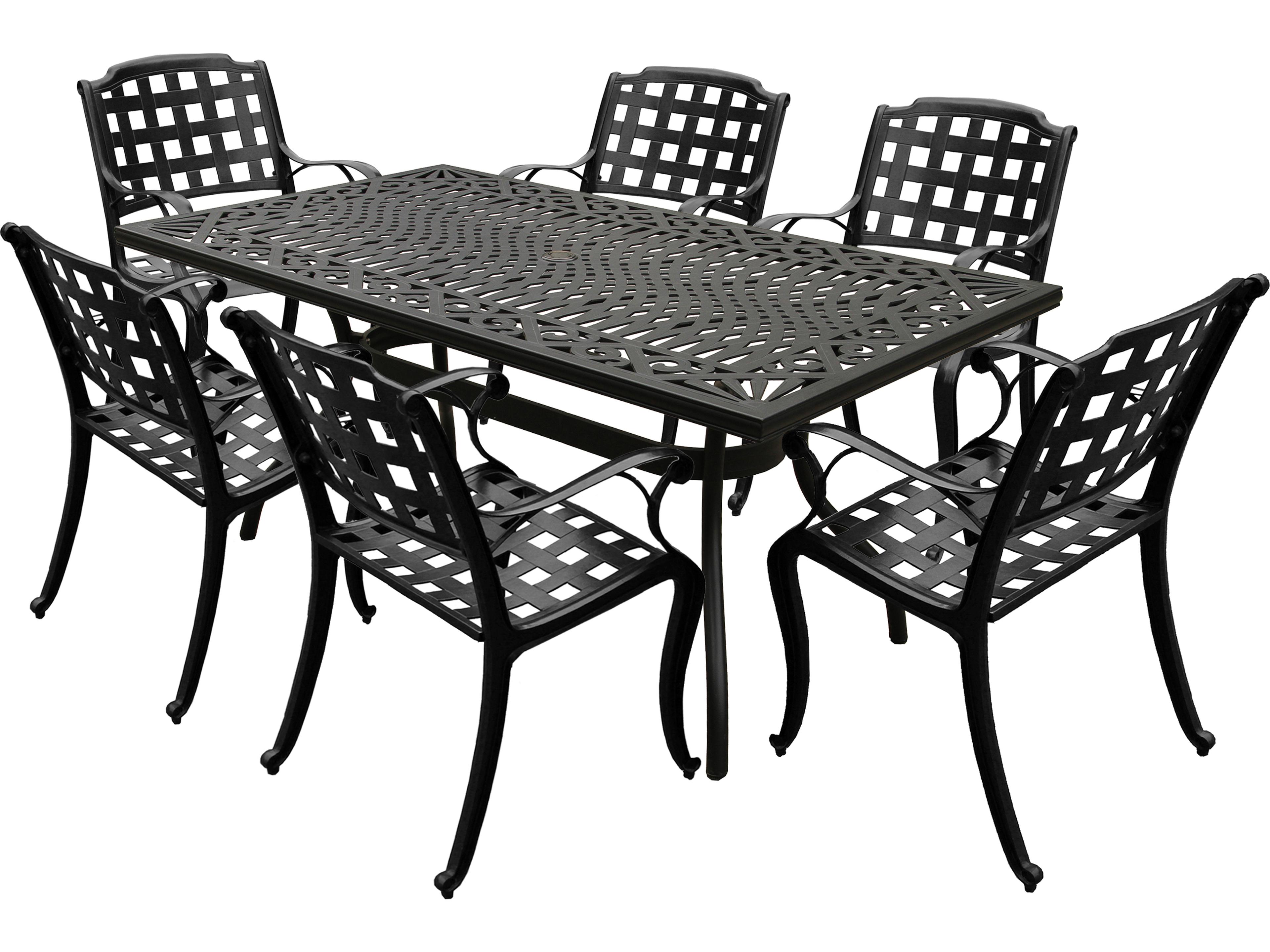 Modern Aluminum 68'' Black Rectangular Outdoor Dining Set with Six Chairs
