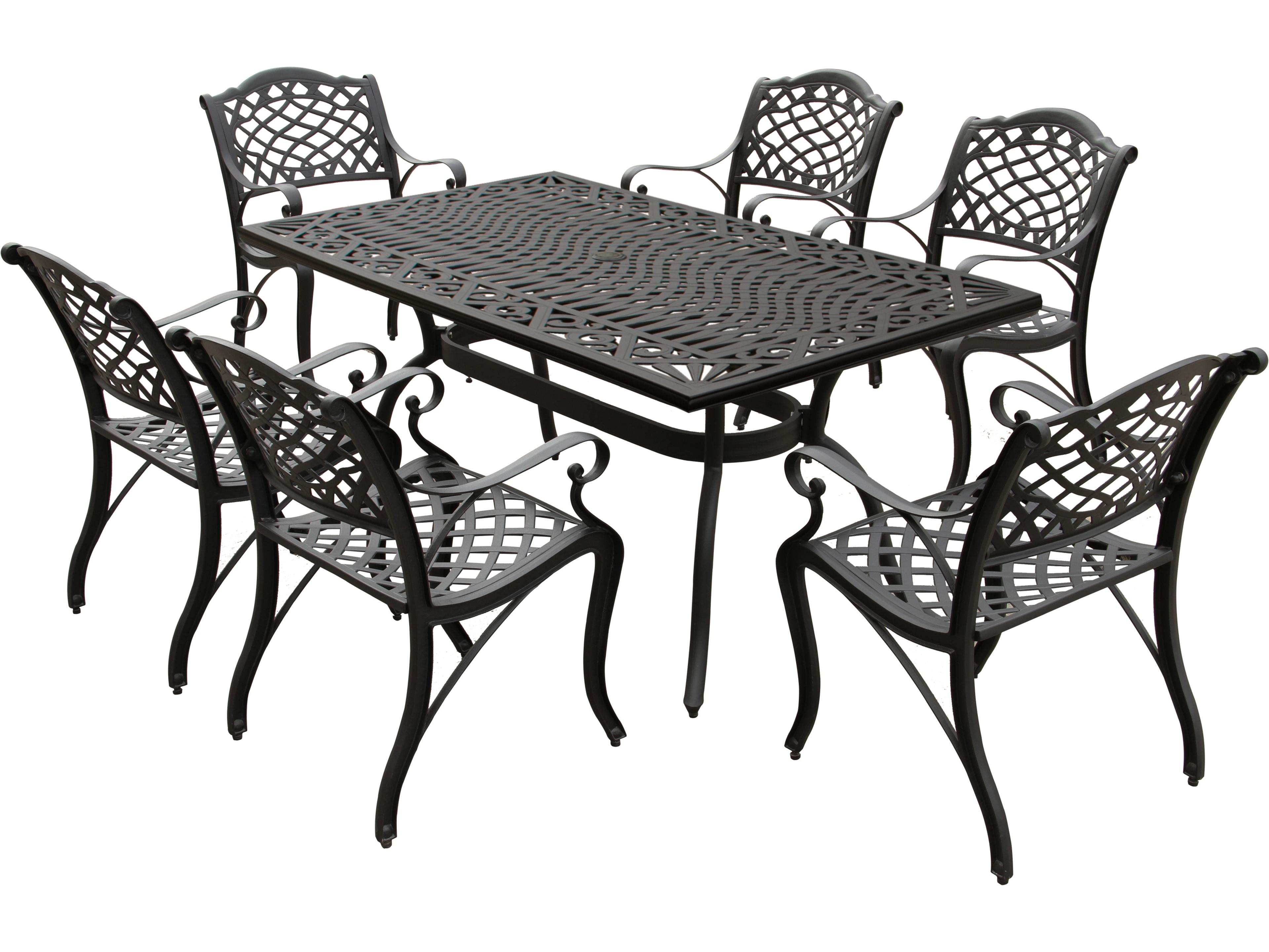 Modern Aluminum 68'' Black Rectangular Patio Dining Set with Six Chairs